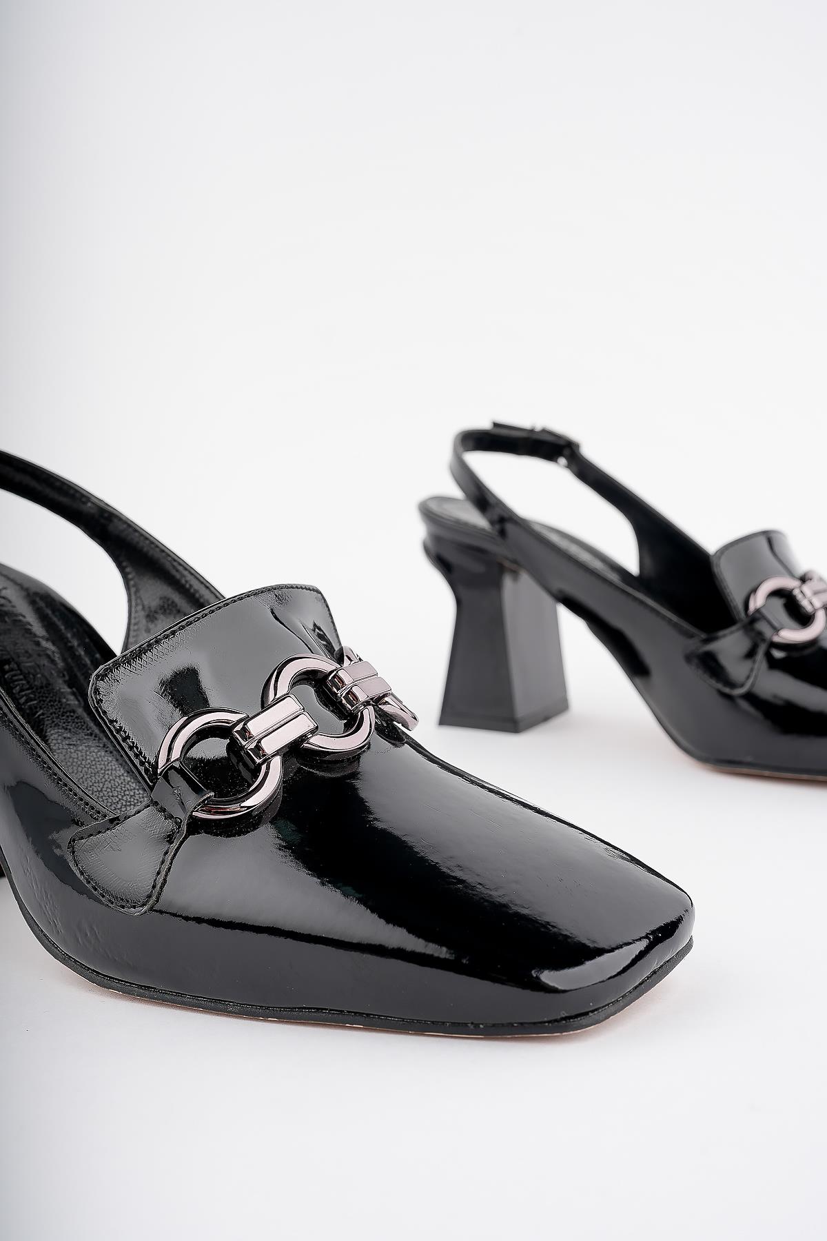 GRİSELDA Garantili Küt Burunlu Arkası Açık Tokalı Taşlı Kadın Topuklu Ayakkabı - Görsel 8