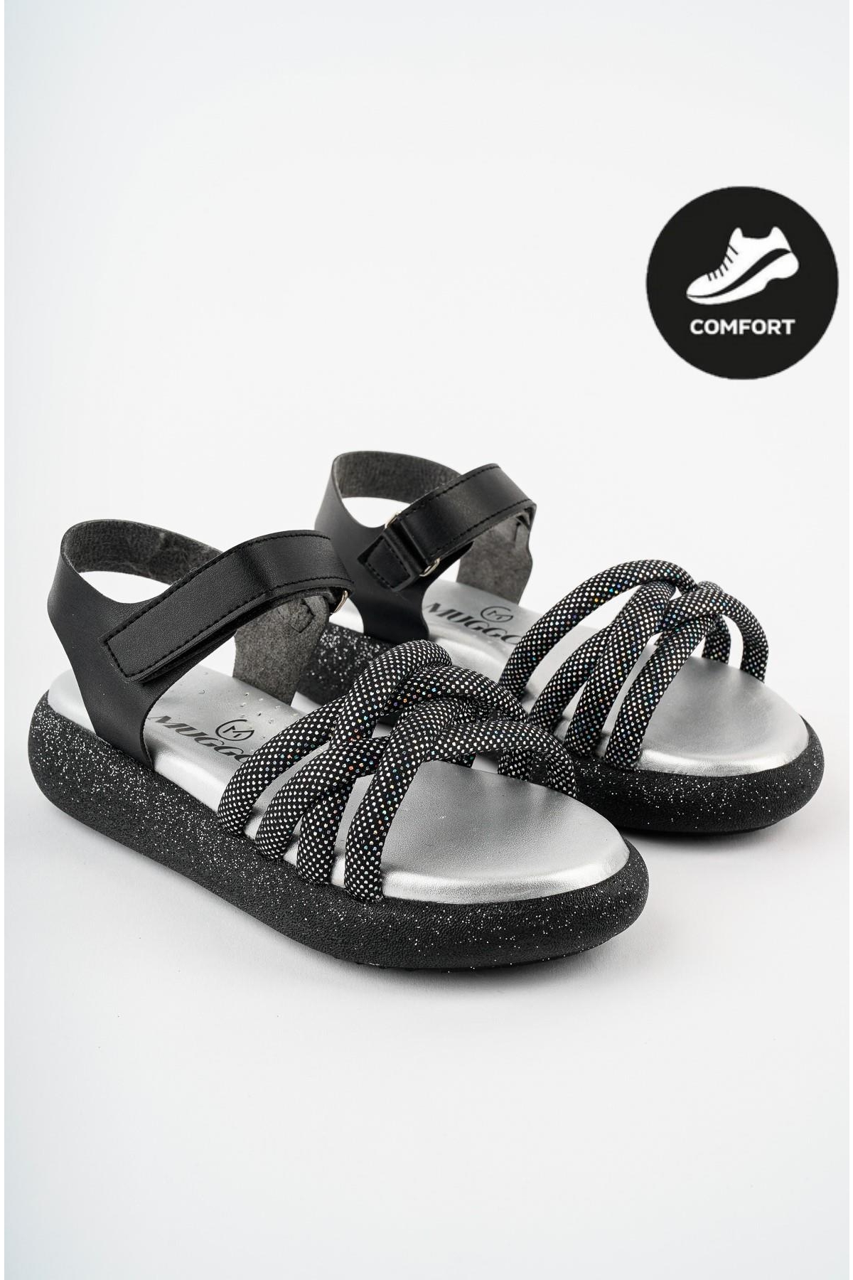 JAZZ Garantili Günlük Ortopedik Hafif Taban Örgü Detaylı Cırtlı Kız Çocuk Sandalet - Görsel 2