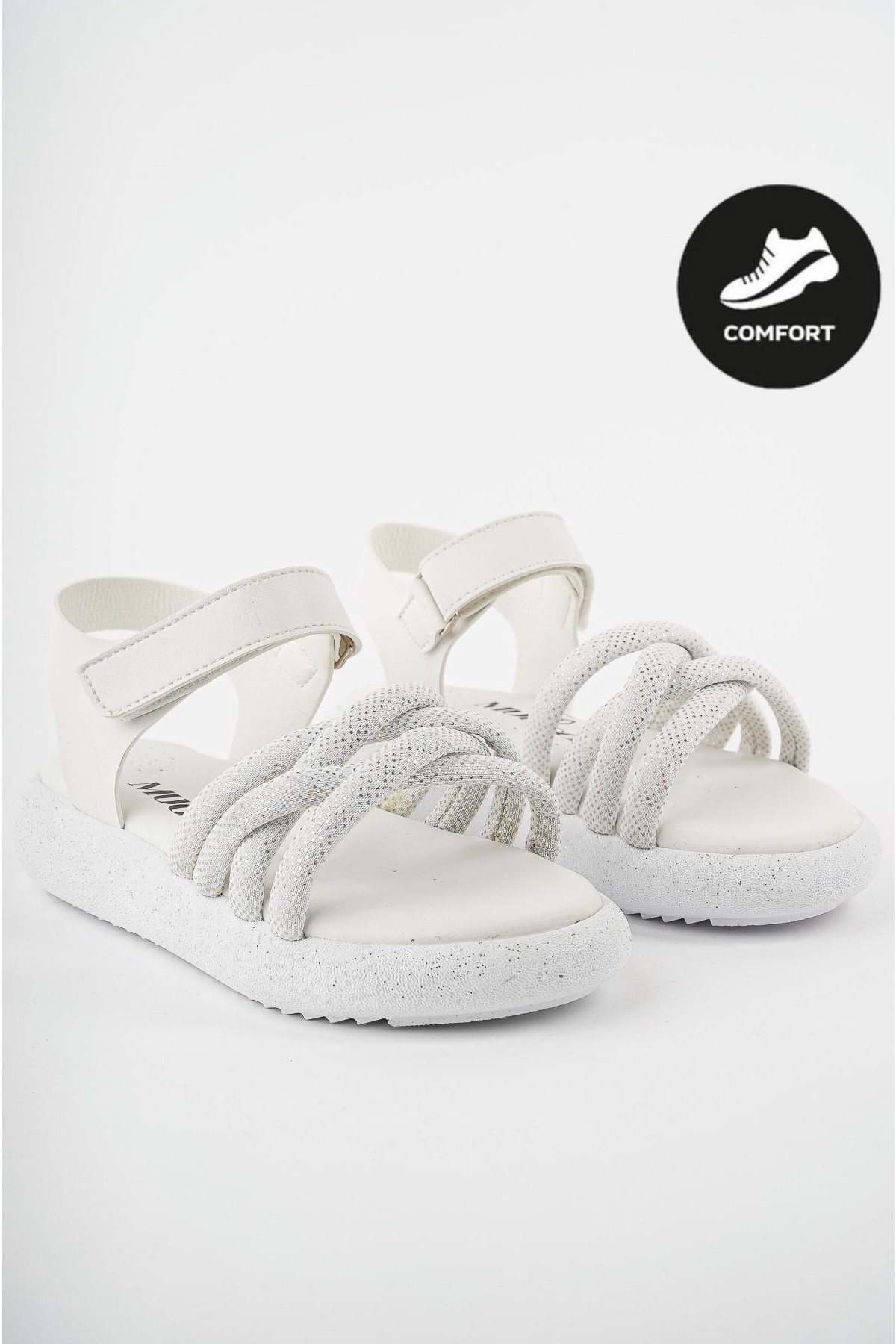 JAZZ Garantili Günlük Ortopedik Hafif Taban Örgü Detaylı Cırtlı Kız Çocuk Sandalet - Görsel 3