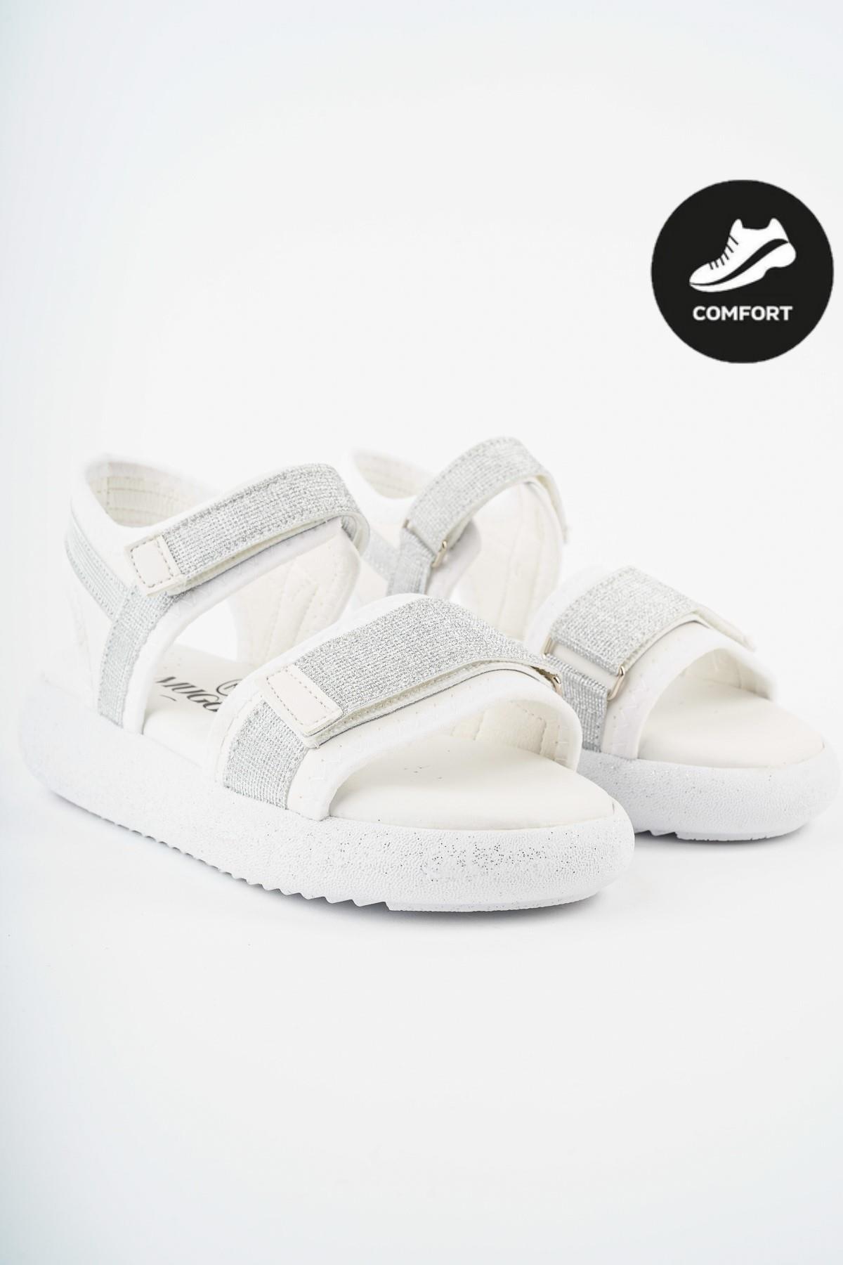 CRUZ Garantili Günlük Ortopedik Hafif Taban Simli ve Cırtlı Kız Çocuk Sandalet - Görsel 3