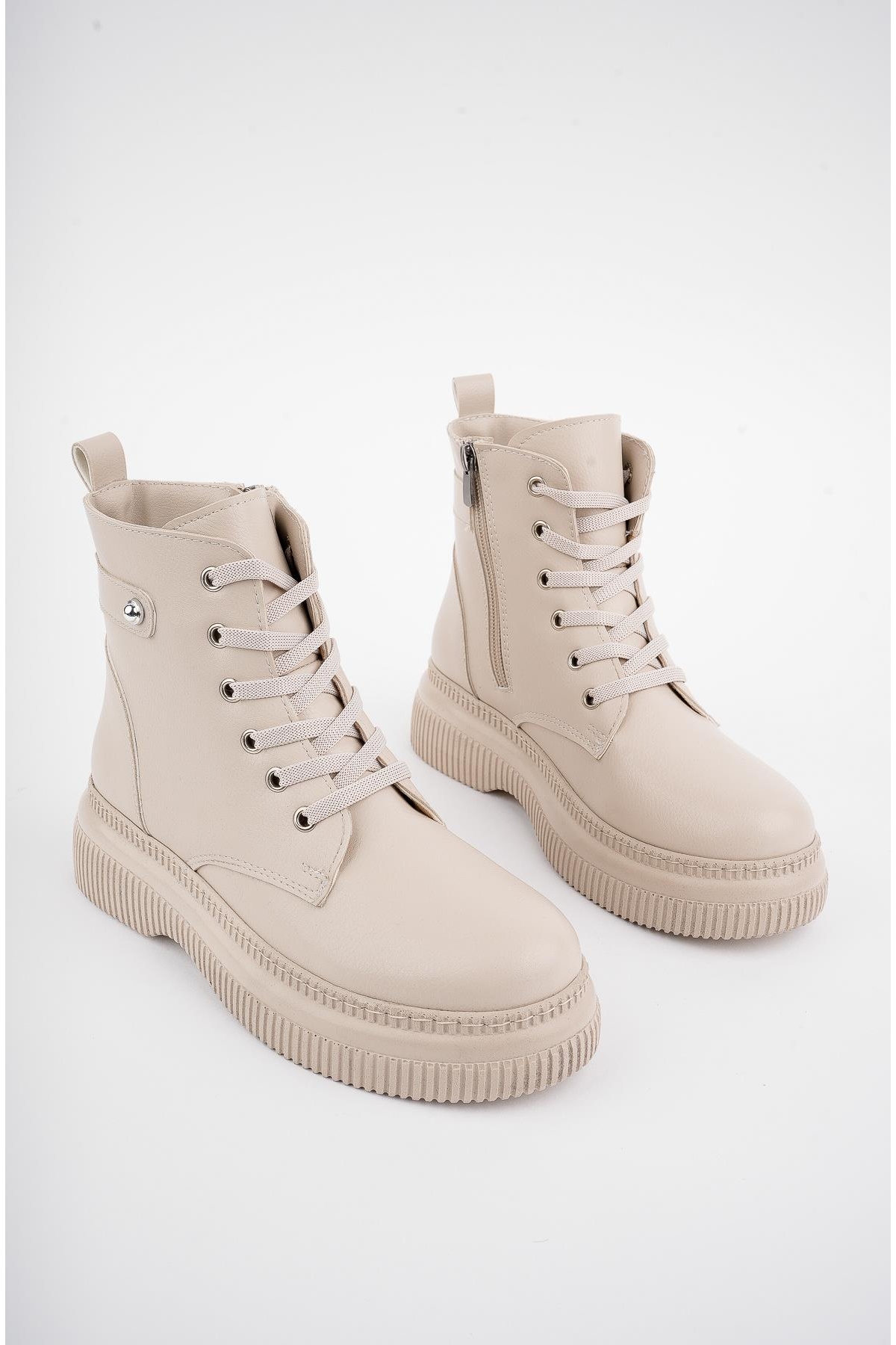 LUCİNDA Garantili Kalın Taban Fermuarlı Bağcıklı Kadın Postal Bot - Görsel 3