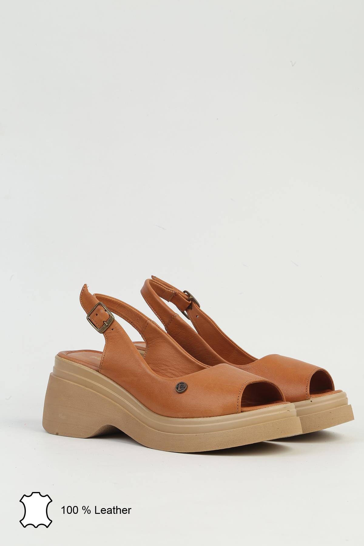 Taba Kadın Deri Topuklu Ayakkabı PCK-5046 - Görsel 3