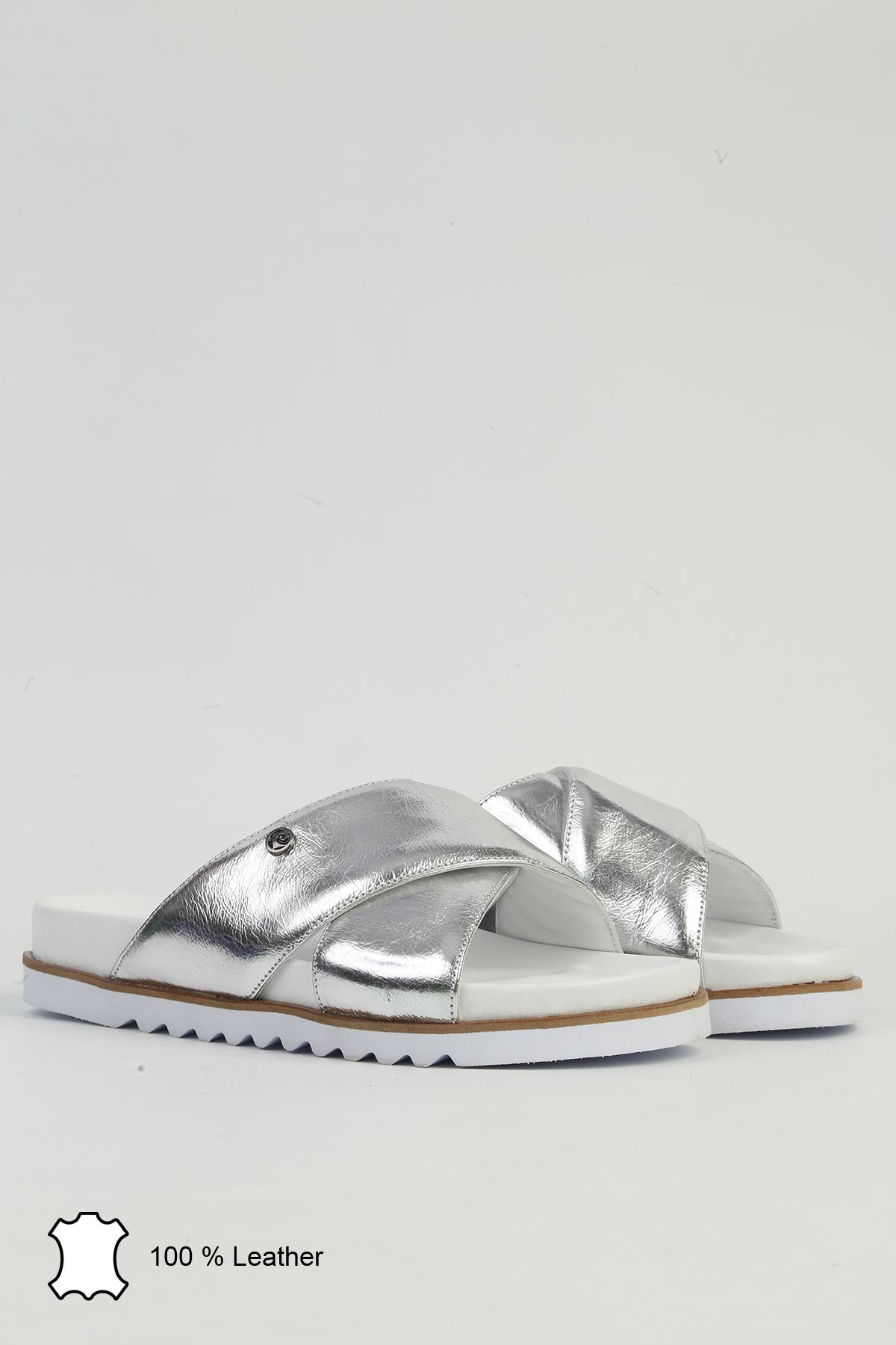 Gümüş Kadın Deri Terlik PCK-5039 - Görsel 3