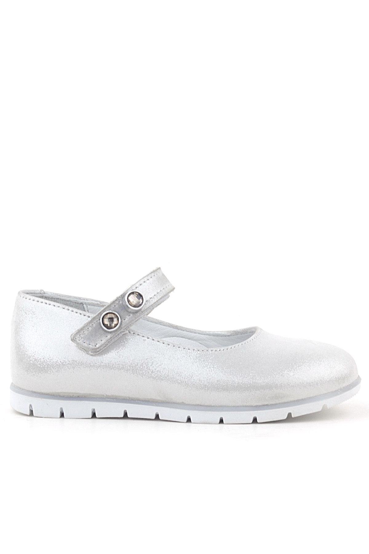 Hakiki Deri Gümüş Taşlı Cırt Cırtlı Kız Çocuk Babet - Görsel 3