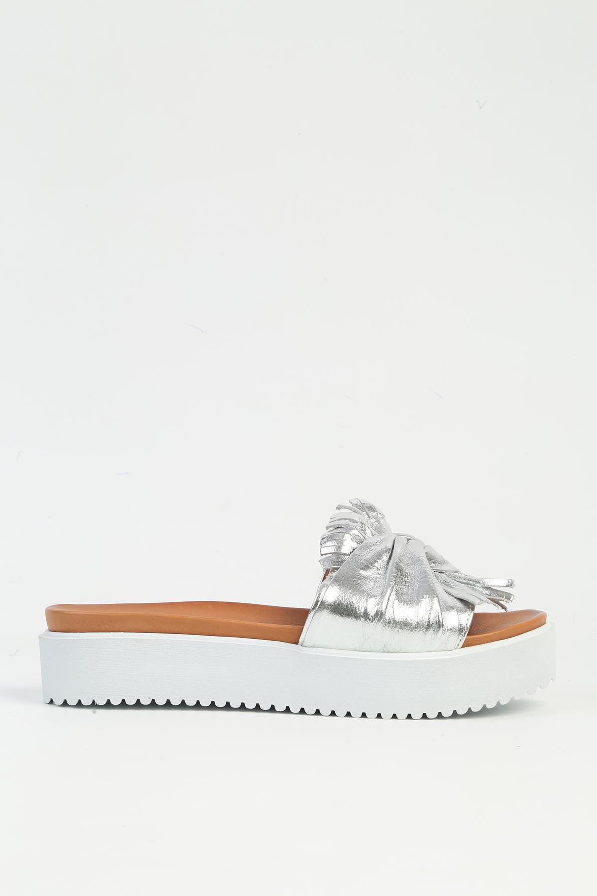 Gümüş Kadın Deri Terlik PCK-5018 - Görsel 2