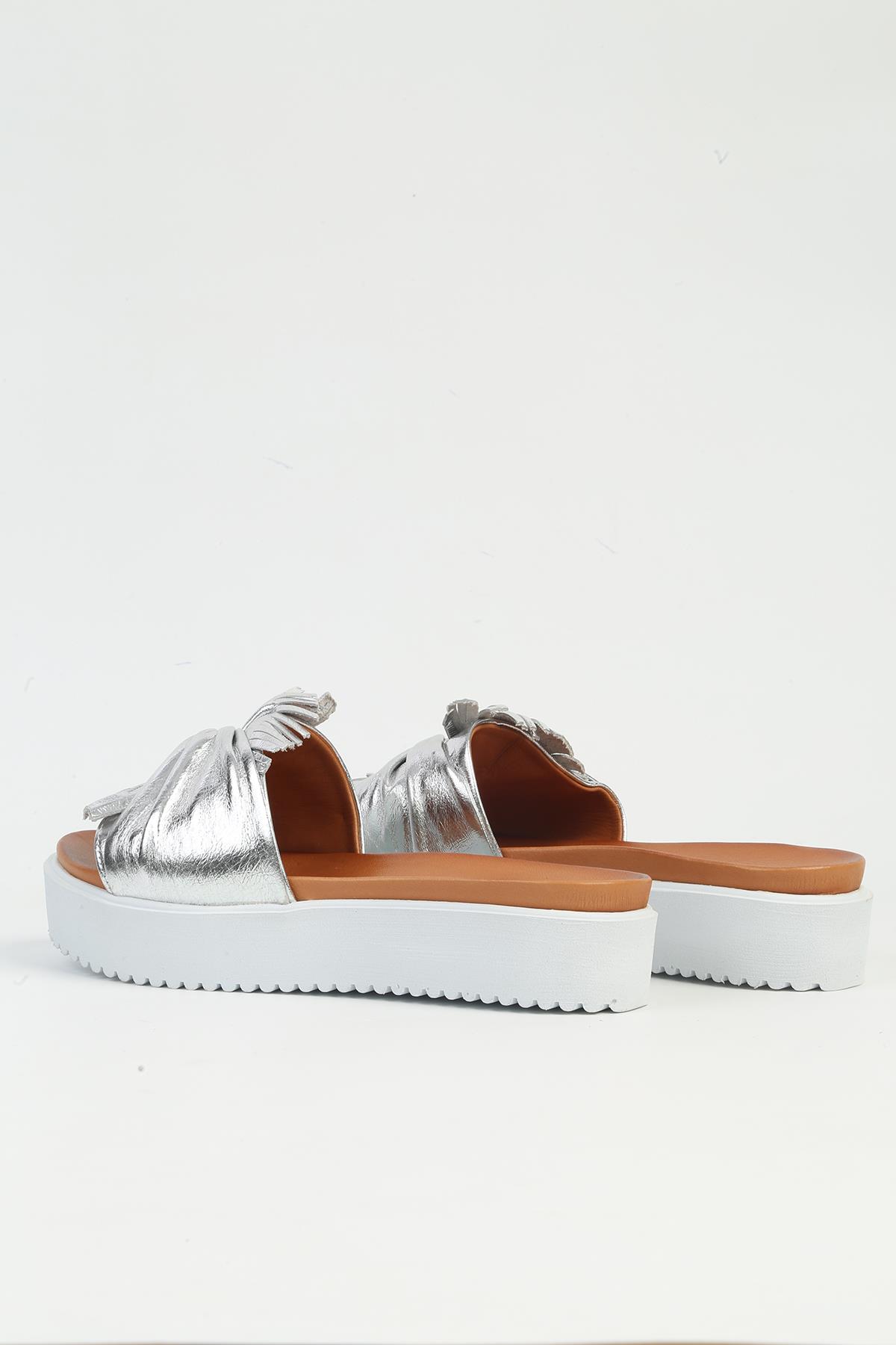 Gümüş Kadın Deri Terlik PCK-5018 - Görsel 4