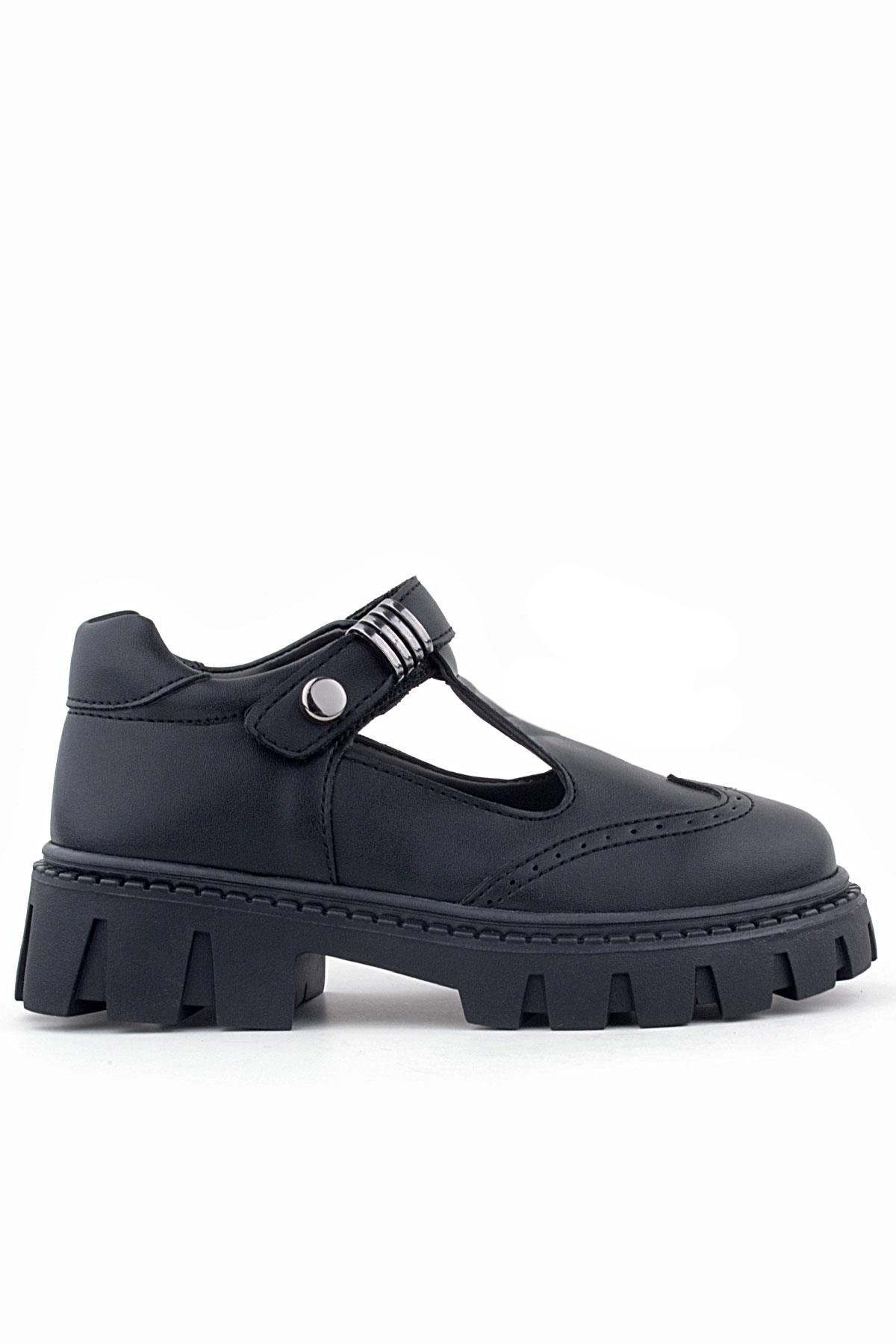 Siyah Mat Cırtlı Toka Detaylı Kız Çocuk Okul Ayakkabı - Görsel 3