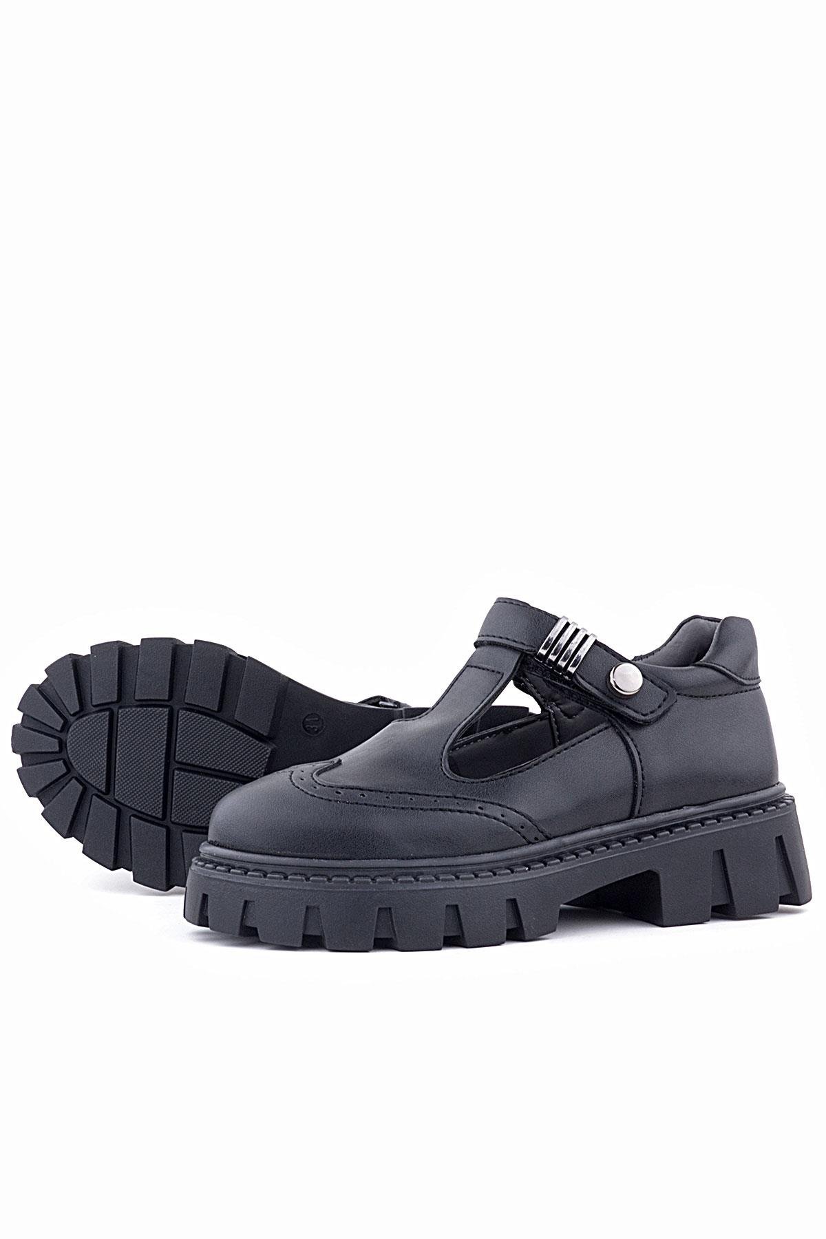 Siyah Mat Cırtlı Toka Detaylı Kız Çocuk Okul Ayakkabı - Görsel 6