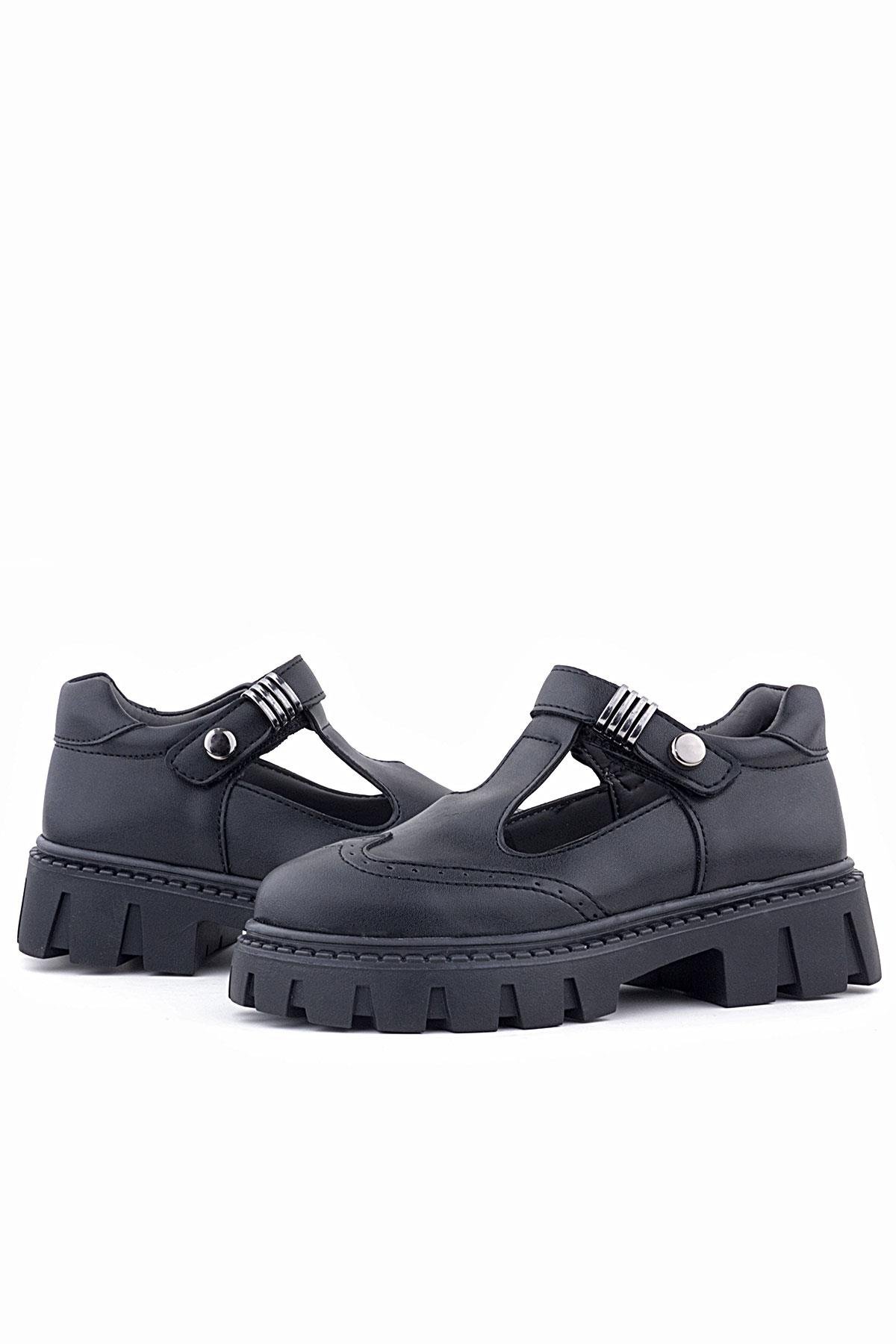 Siyah Mat Cırtlı Toka Detaylı Kız Çocuk Okul Ayakkabı - Görsel 7