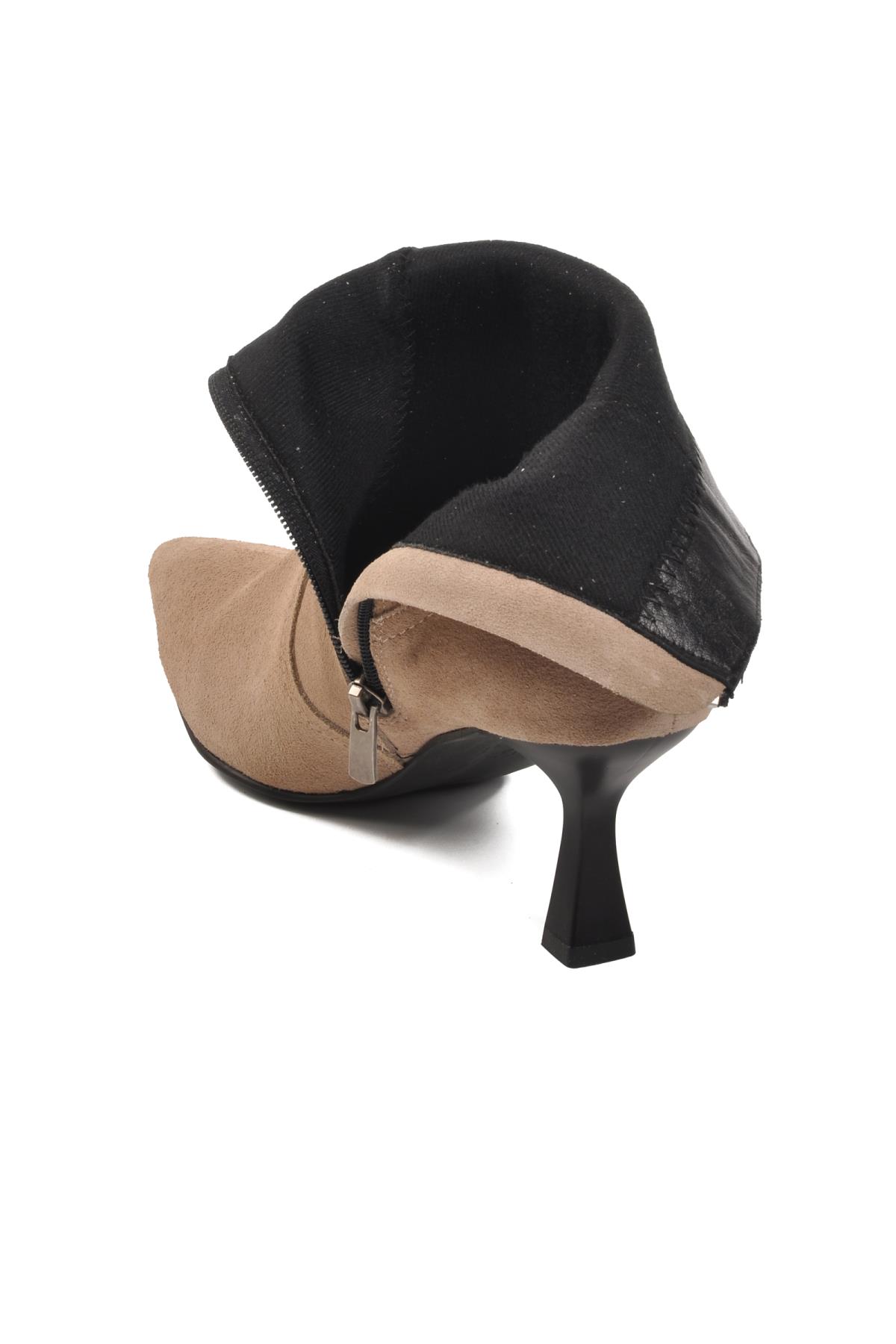 DS-60 Bej Süet Hakiki Deri İçi Polarlı Kadın Topuklu Bot - Görsel 5