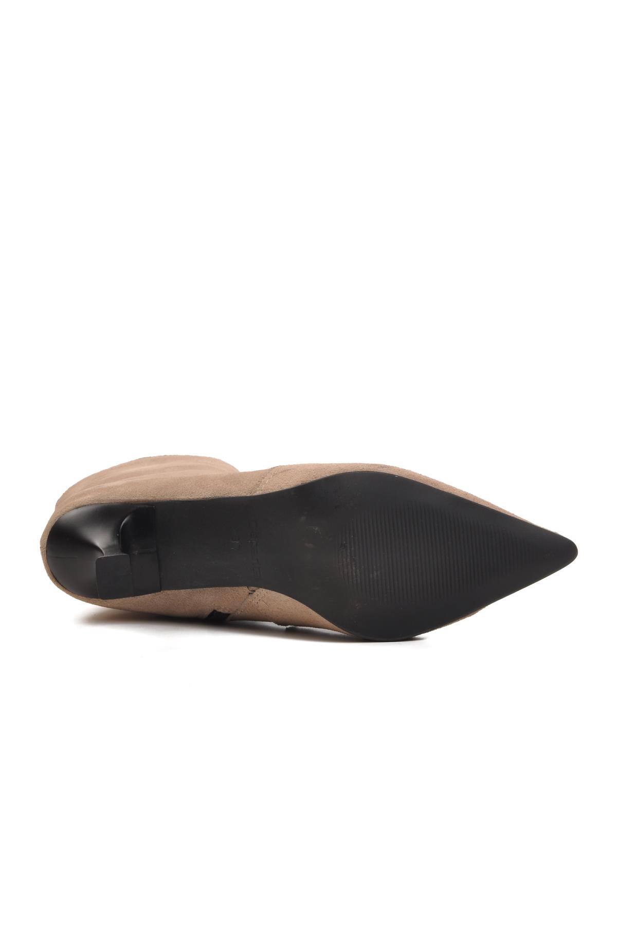 DS-60 Bej Süet Hakiki Deri İçi Polarlı Kadın Topuklu Bot - Görsel 6