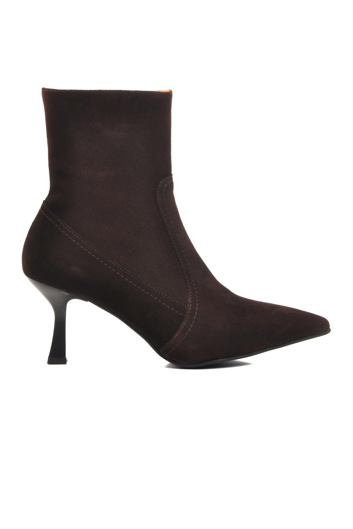 DS-60 Kahve Süet Hakiki Deri İçi Polarlı Kadın Topuklu Bot - Görsel 2