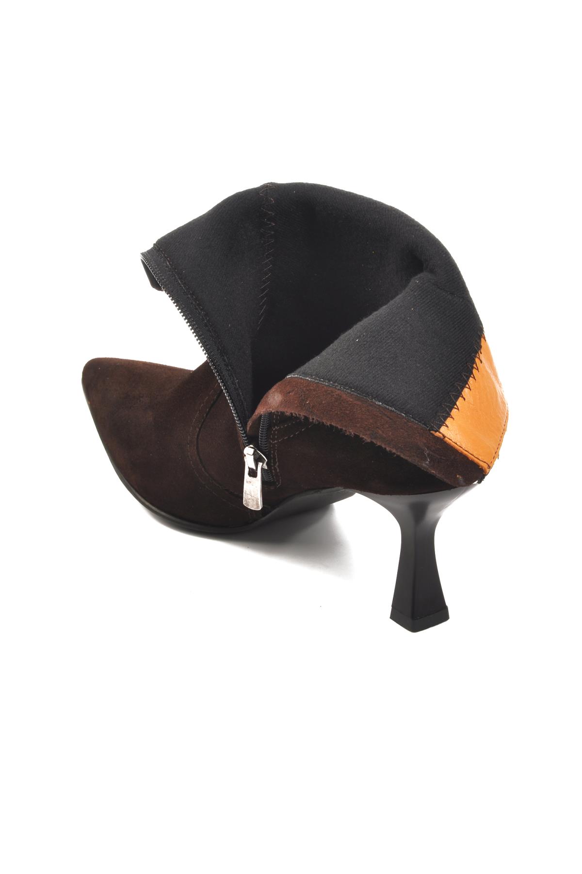 DS-60 Kahve Süet Hakiki Deri İçi Polarlı Kadın Topuklu Bot - Görsel 5