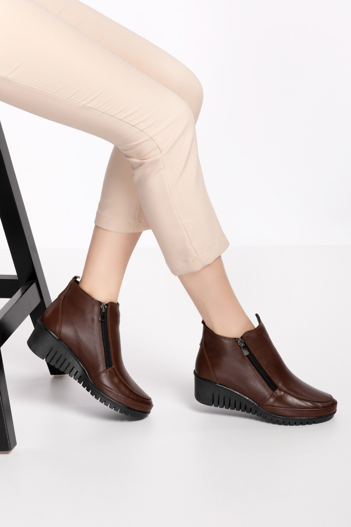 Gondol Kadın Hakiki Deri Çift Fermuarlı Kolay Giyim Bot esfa.2450 - Görsel 4