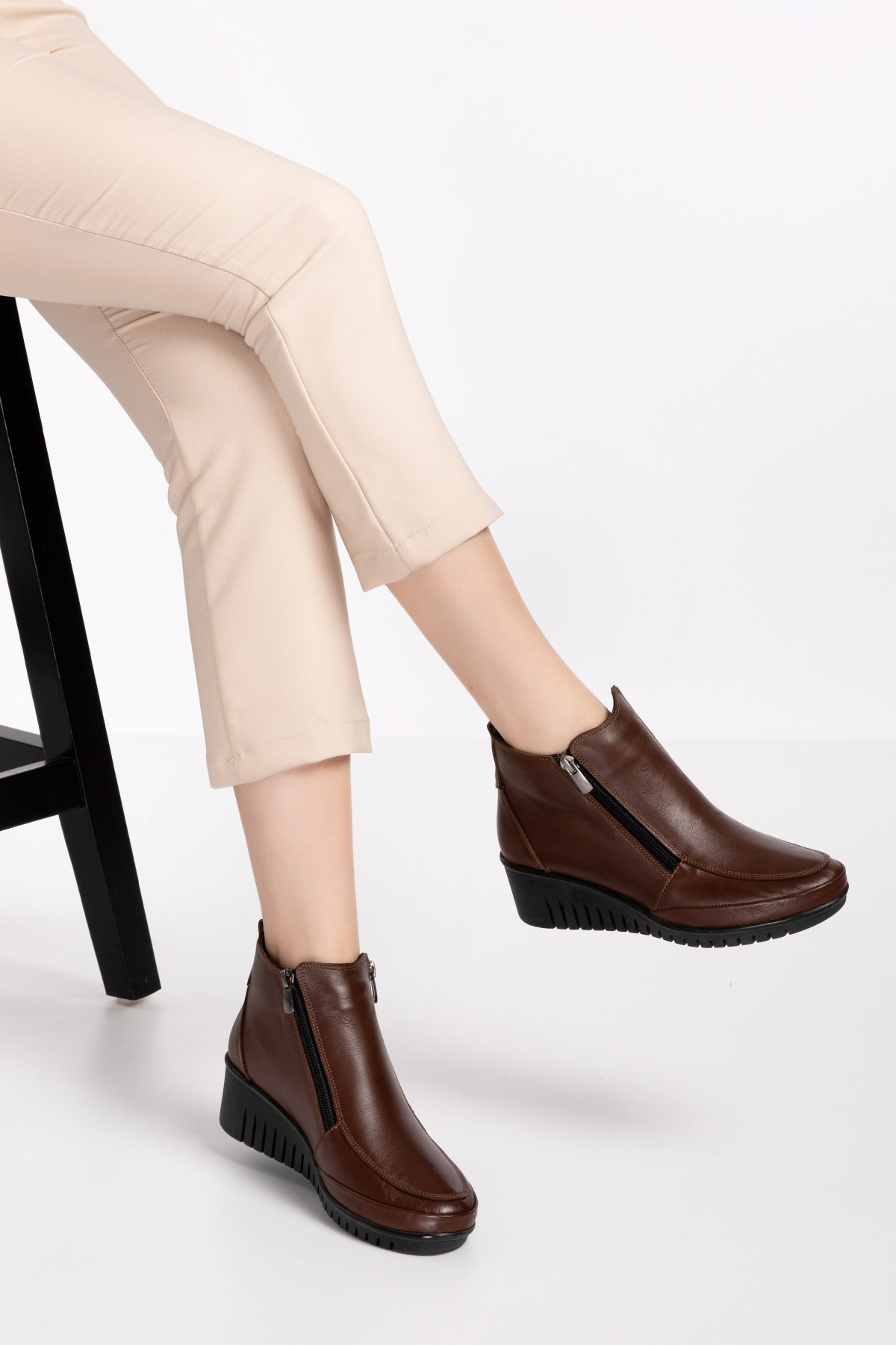 Gondol Kadın Hakiki Deri Çift Fermuarlı Kolay Giyim Bot esfa.2450 - Görsel 5