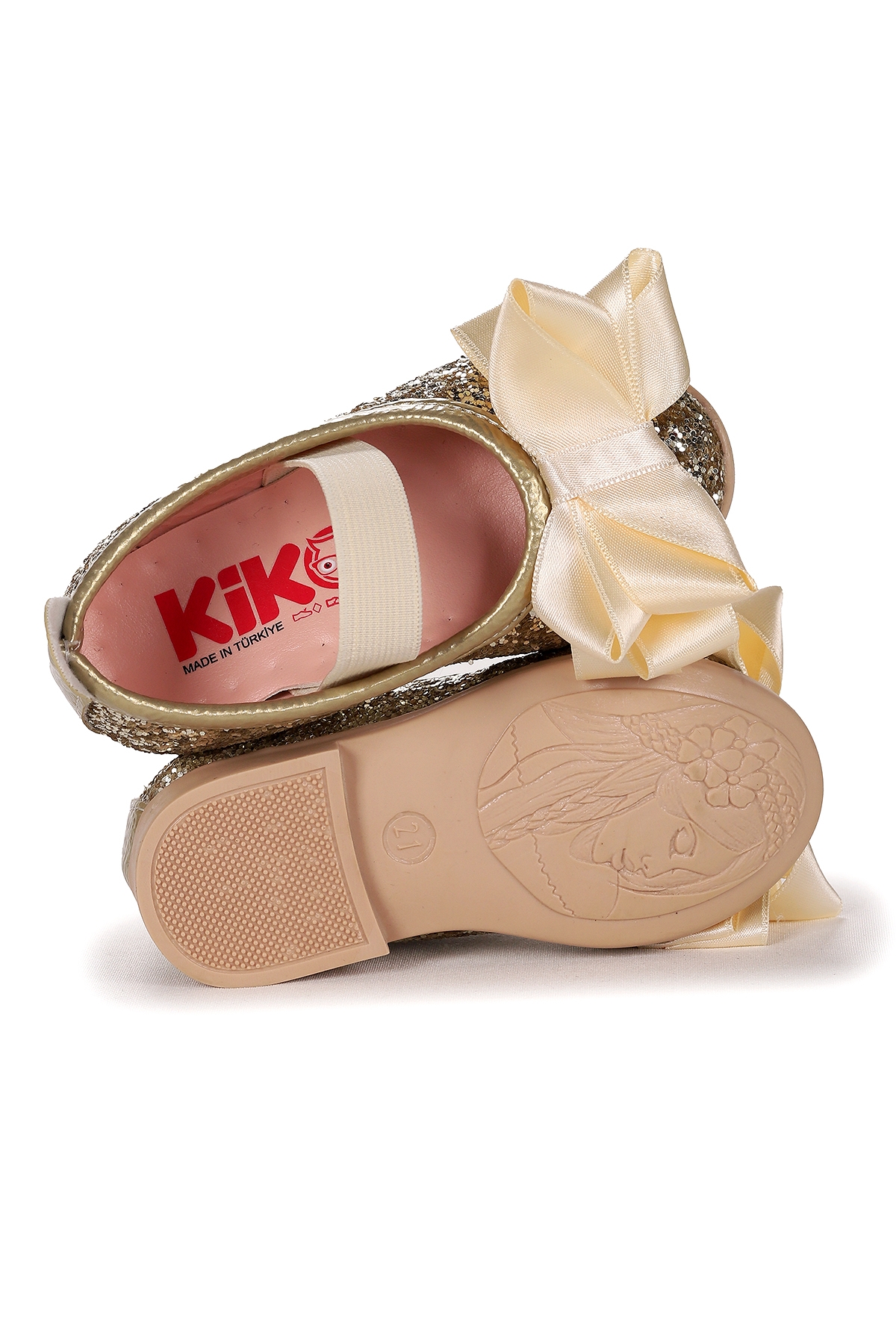 Panı Fiyonk Lastikli Kız Bebek Babet Ayakkabı Altın - Görsel 6