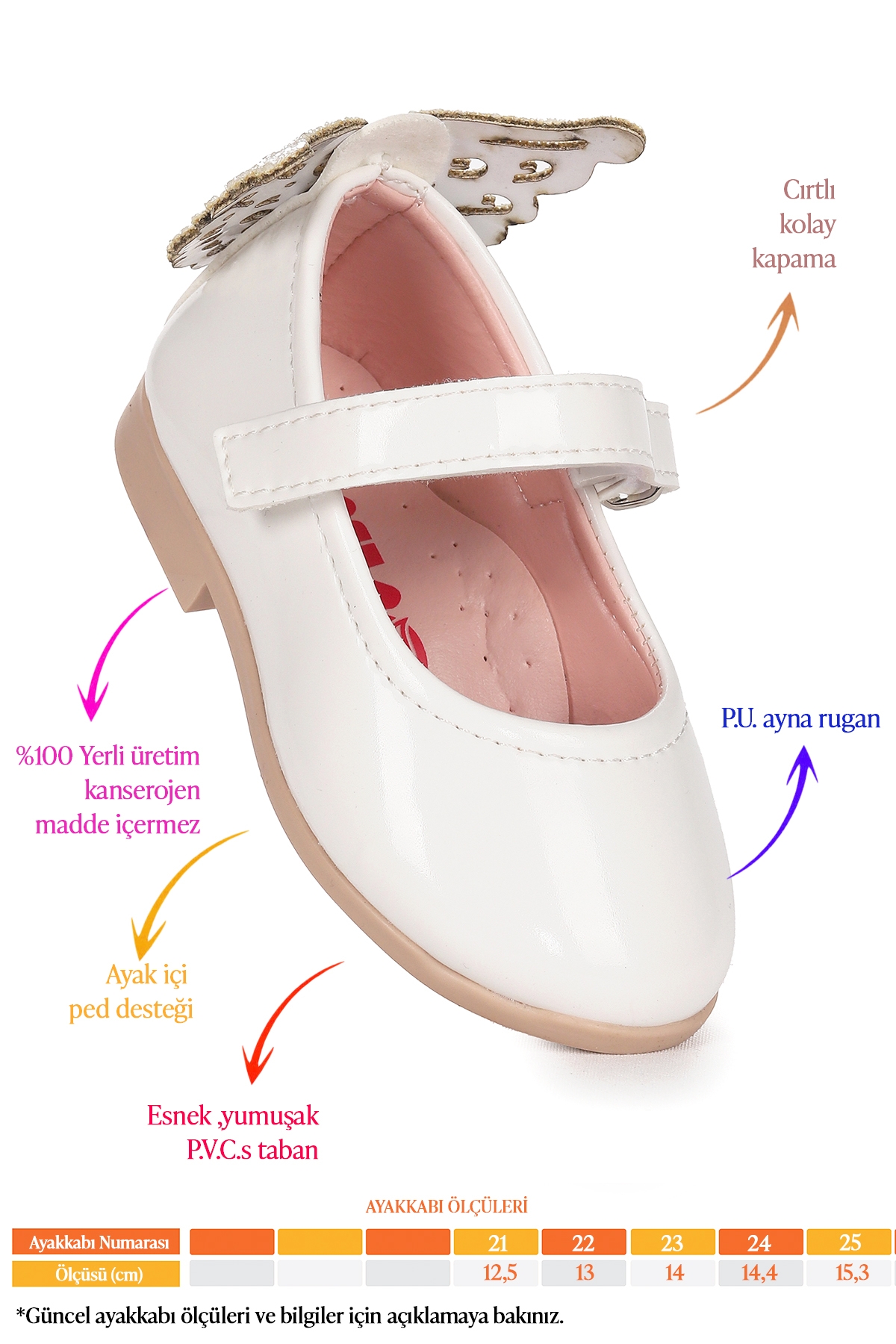 Friga Kelebek Cırtlı Kız Bebek Babet Ayakkabı Beyaz - Görsel 3