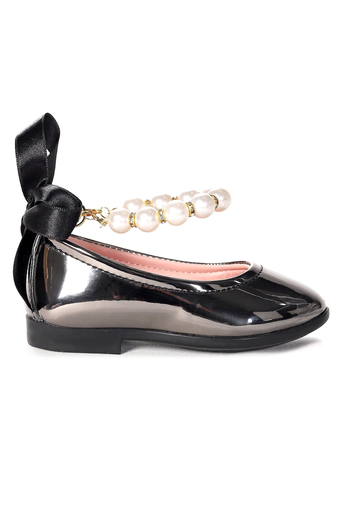 Blanch İncili Lastikli Kız Bebek Babet Ayakkabı Platin - Görsel 2