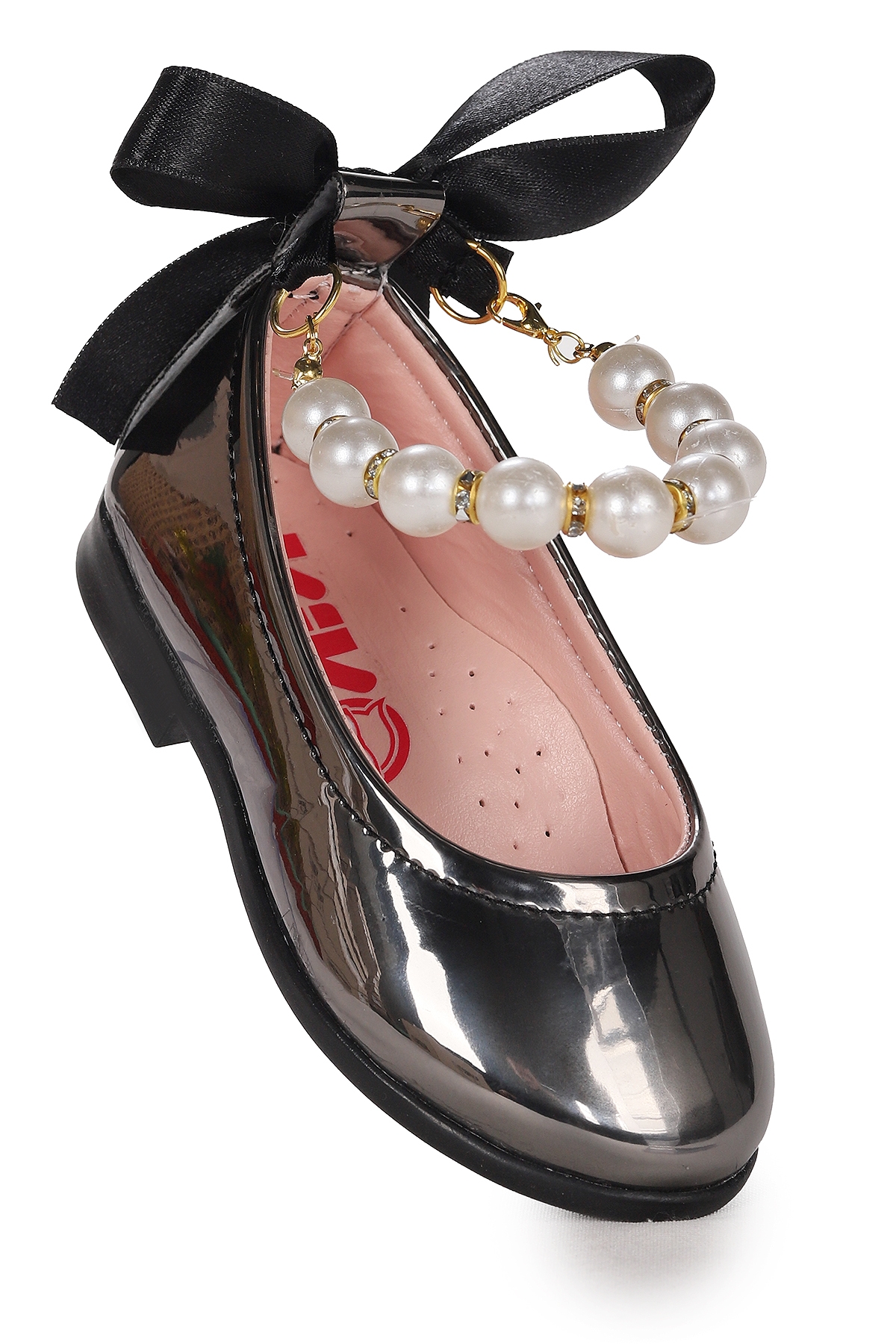 Blanch İncili Lastikli Kız Bebek Babet Ayakkabı Platin - Görsel 4