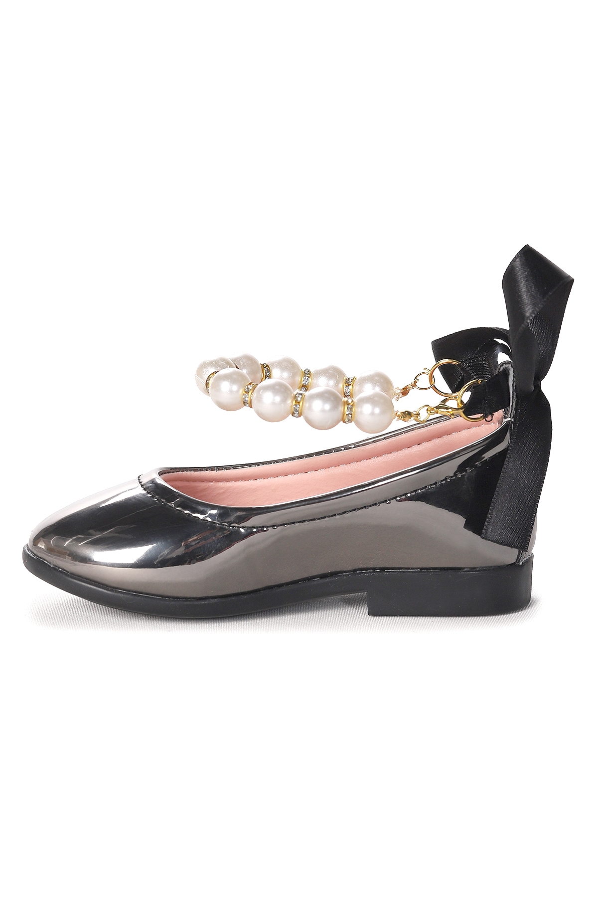 Blanch İncili Lastikli Kız Bebek Babet Ayakkabı Platin - Görsel 5