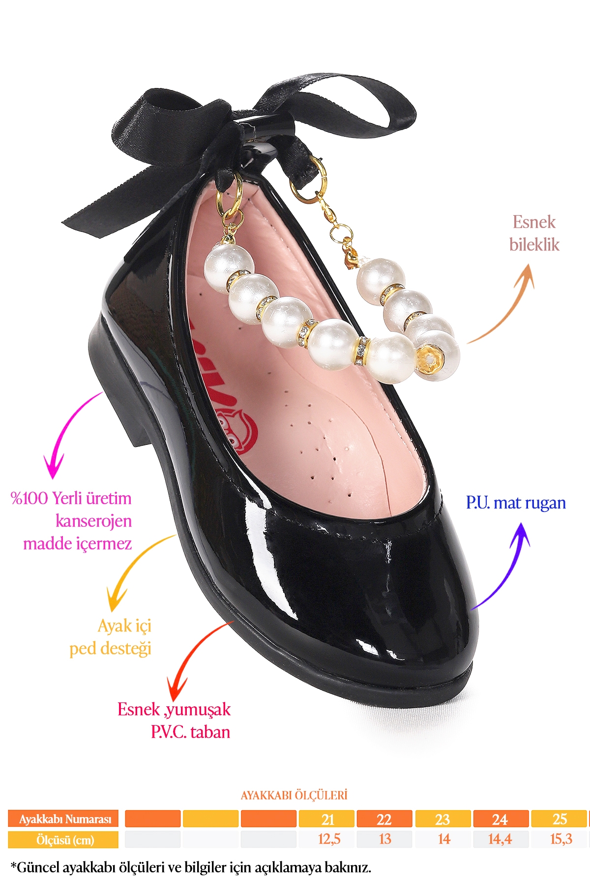 Blanch İncili Lastikli Kız Bebek Babet Ayakkabı Siyah - Görsel 3