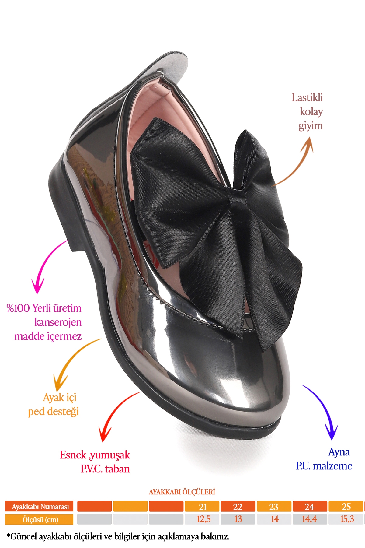 Tari Fiyonk Lastikli Kız Bebek Babet Ayakkabı Platin - Görsel 3