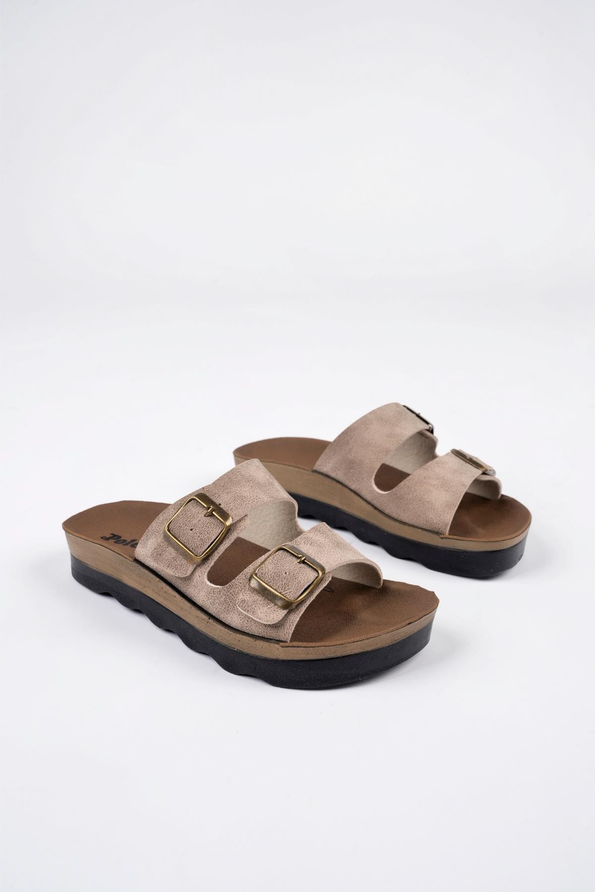 Lena Kadın Garantili Günlük Ortopedik Çift Bantlı Tokalı Kaymaz Taban Rahat Terlik - Görsel 5