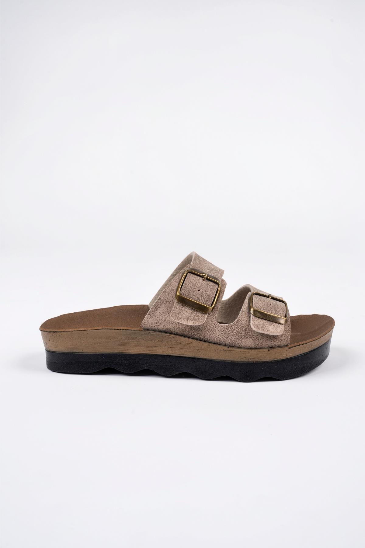 Lena Kadın Garantili Günlük Ortopedik Çift Bantlı Tokalı Kaymaz Taban Rahat Terlik - Görsel 6