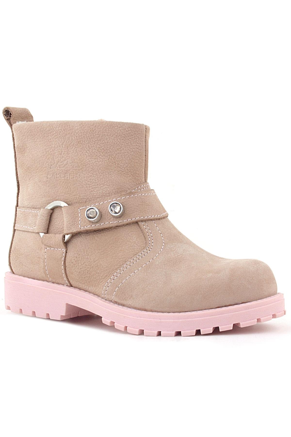 Chiron Hakiki Deri Pembe Fermuarlı Taşlı Kız Çocuk Bot - Görsel 2