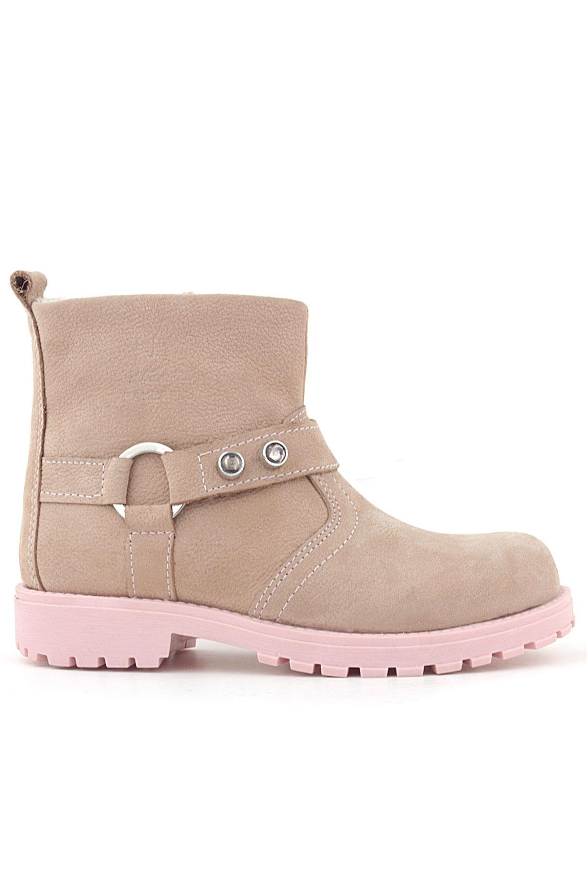 Chiron Hakiki Deri Pembe Fermuarlı Taşlı Kız Çocuk Bot - Görsel 3