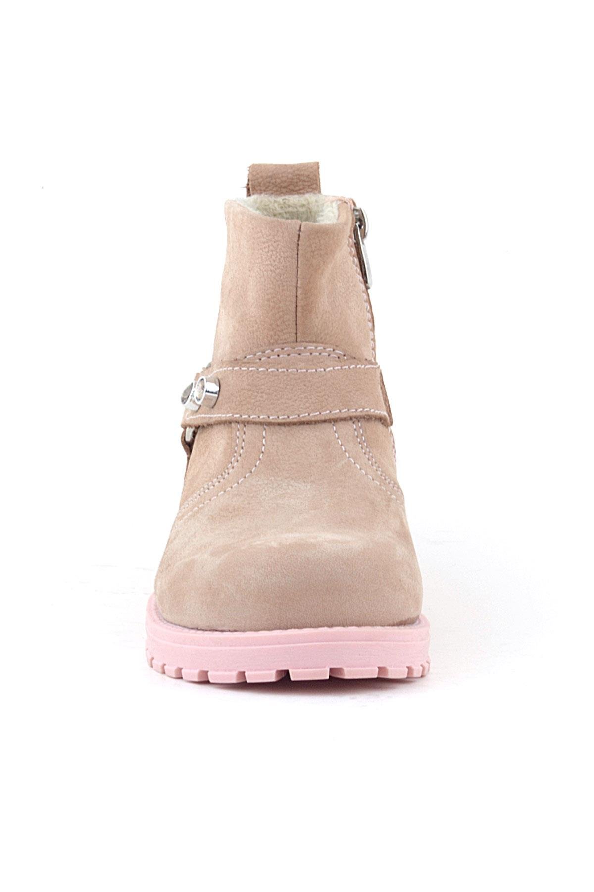Chiron Hakiki Deri Pembe Fermuarlı Taşlı Kız Çocuk Bot - Görsel 4