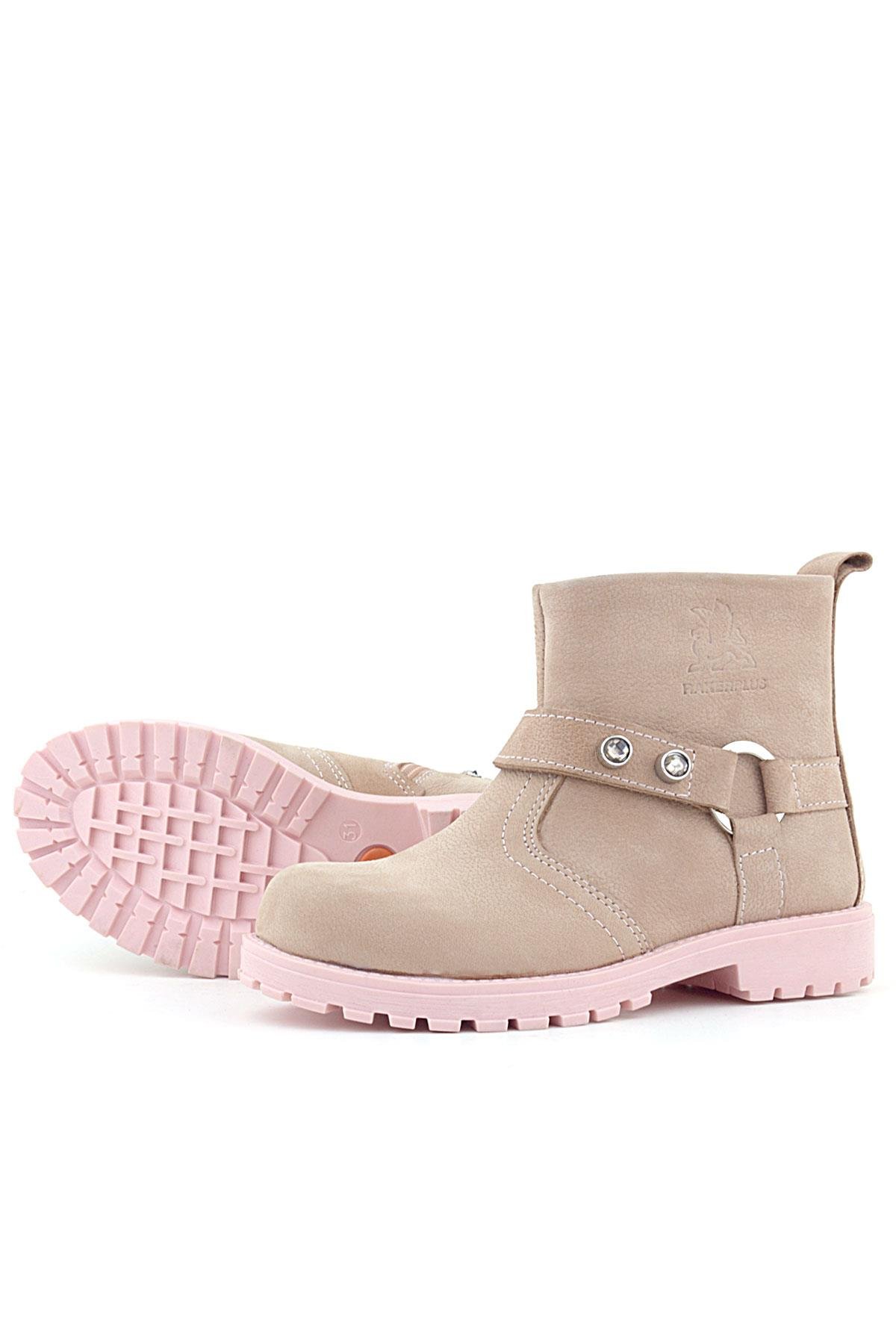 Chiron Hakiki Deri Pembe Fermuarlı Taşlı Kız Çocuk Bot - Görsel 7