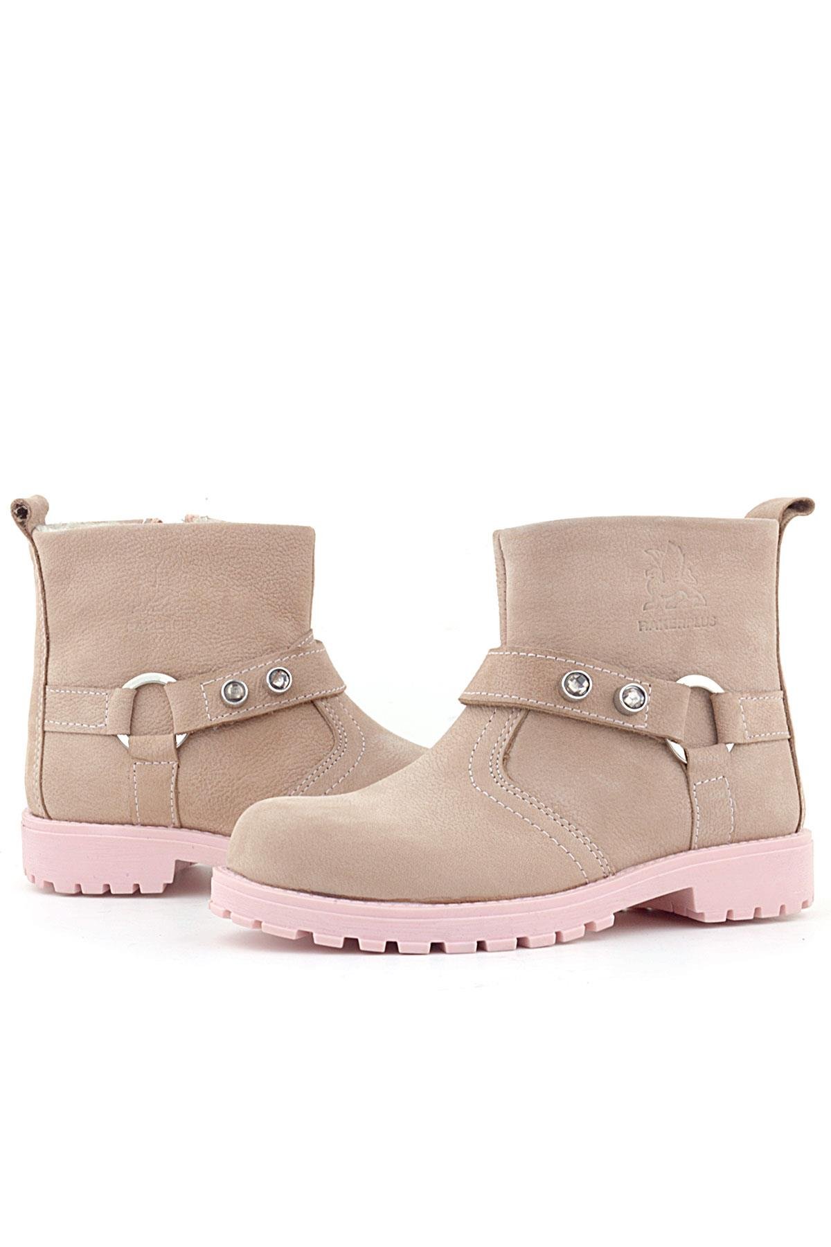 Chiron Hakiki Deri Pembe Fermuarlı Taşlı Kız Çocuk Bot - Görsel 8
