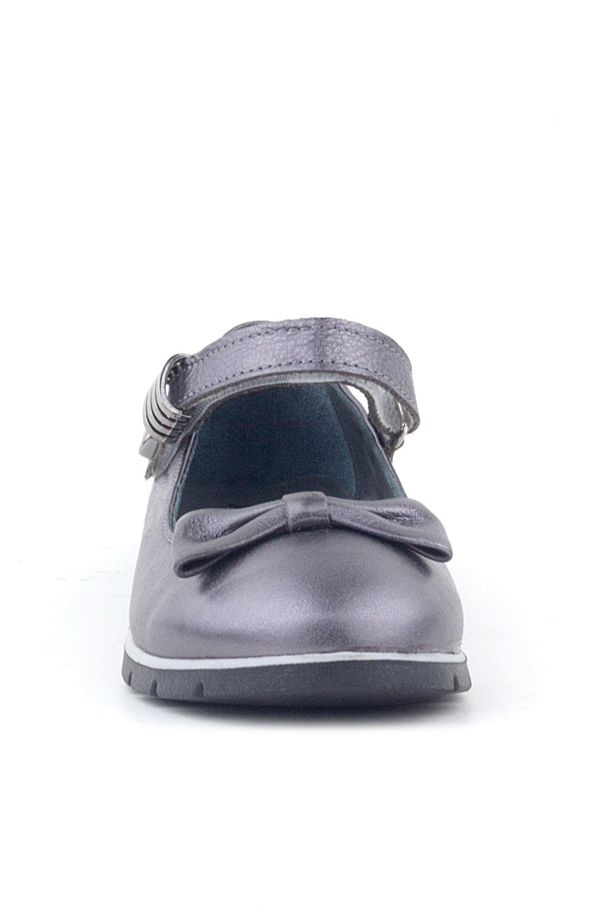 Hakiki Deri Platin Toka Detaylı Cırtlı Kız Çocuk Babet Ayakkabı - Görsel 4