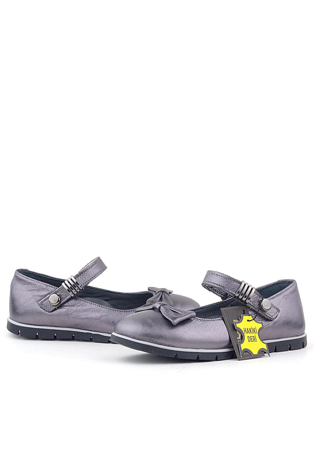 Hakiki Deri Platin Toka Detaylı Cırtlı Kız Çocuk Babet Ayakkabı - Görsel 8
