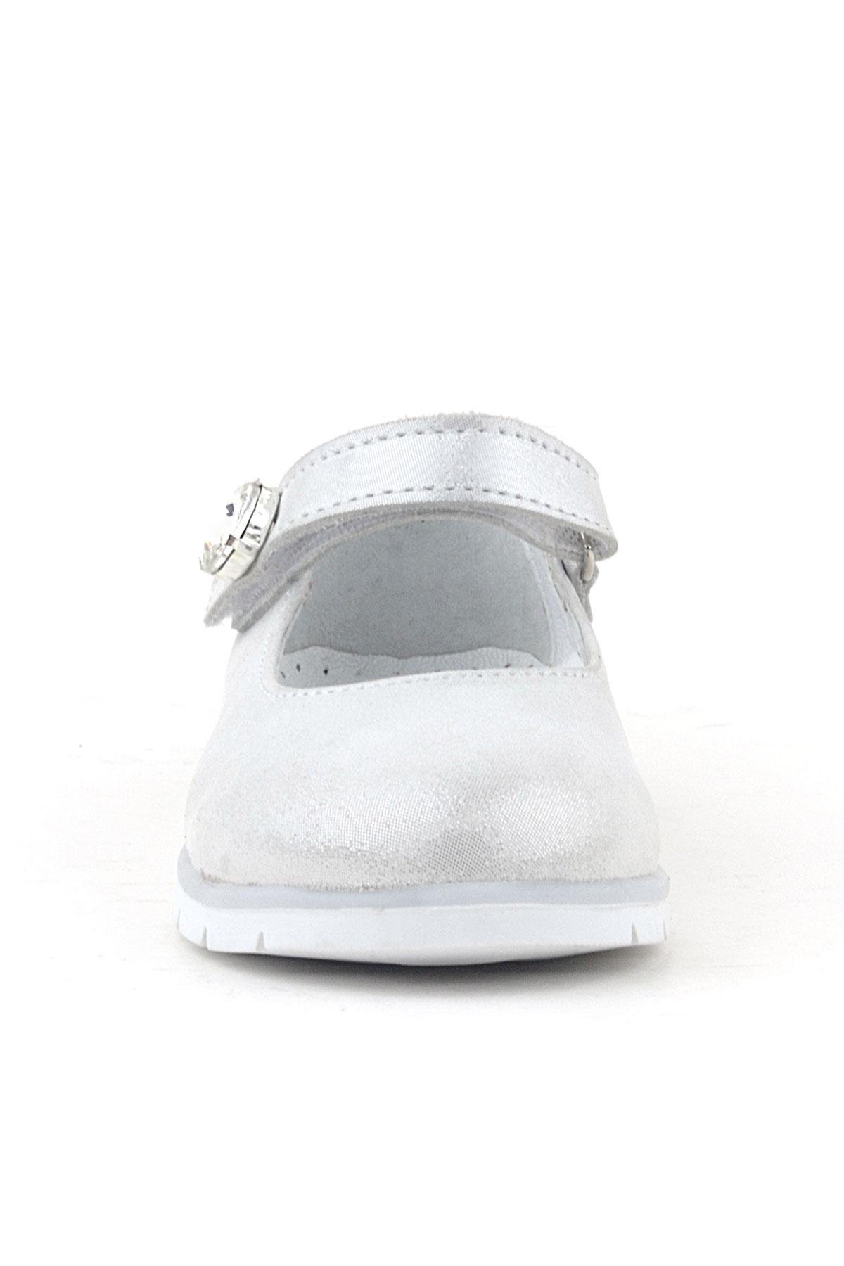 Hakiki Deri Gümüş Cırt Cırtlı Taş Detaylı Kız Çocuk Babet - Görsel 4