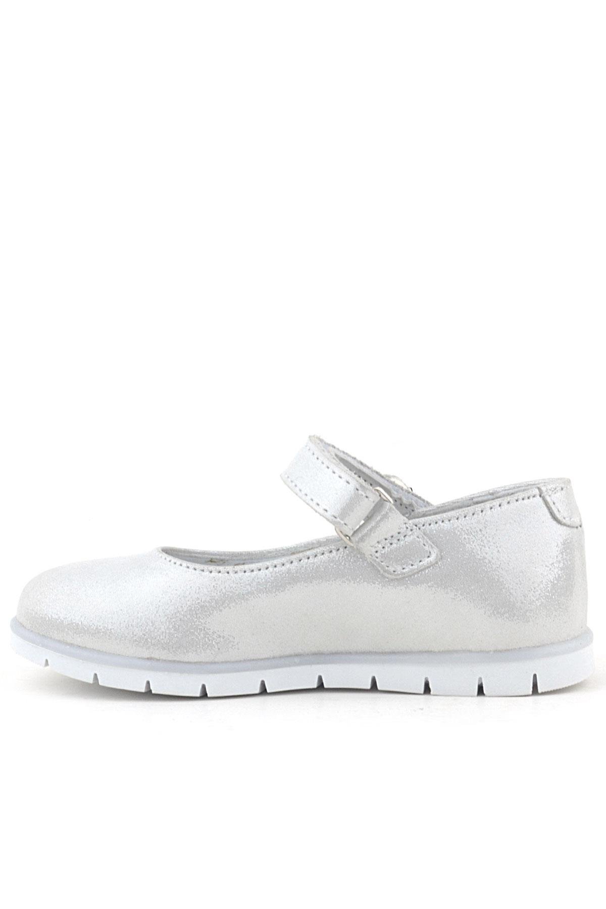 Hakiki Deri Gümüş Cırt Cırtlı Taş Detaylı Kız Çocuk Babet - Görsel 5