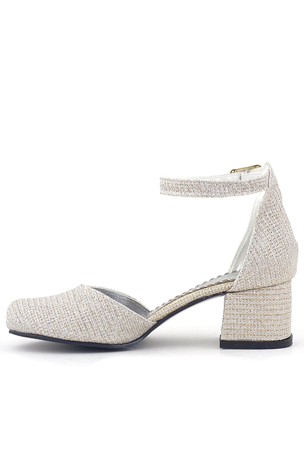 Merida Gold Simli Kalın Topuklu İnci Detaylı Kız Çocuk Topuklu Ayakkabı - Görsel 4