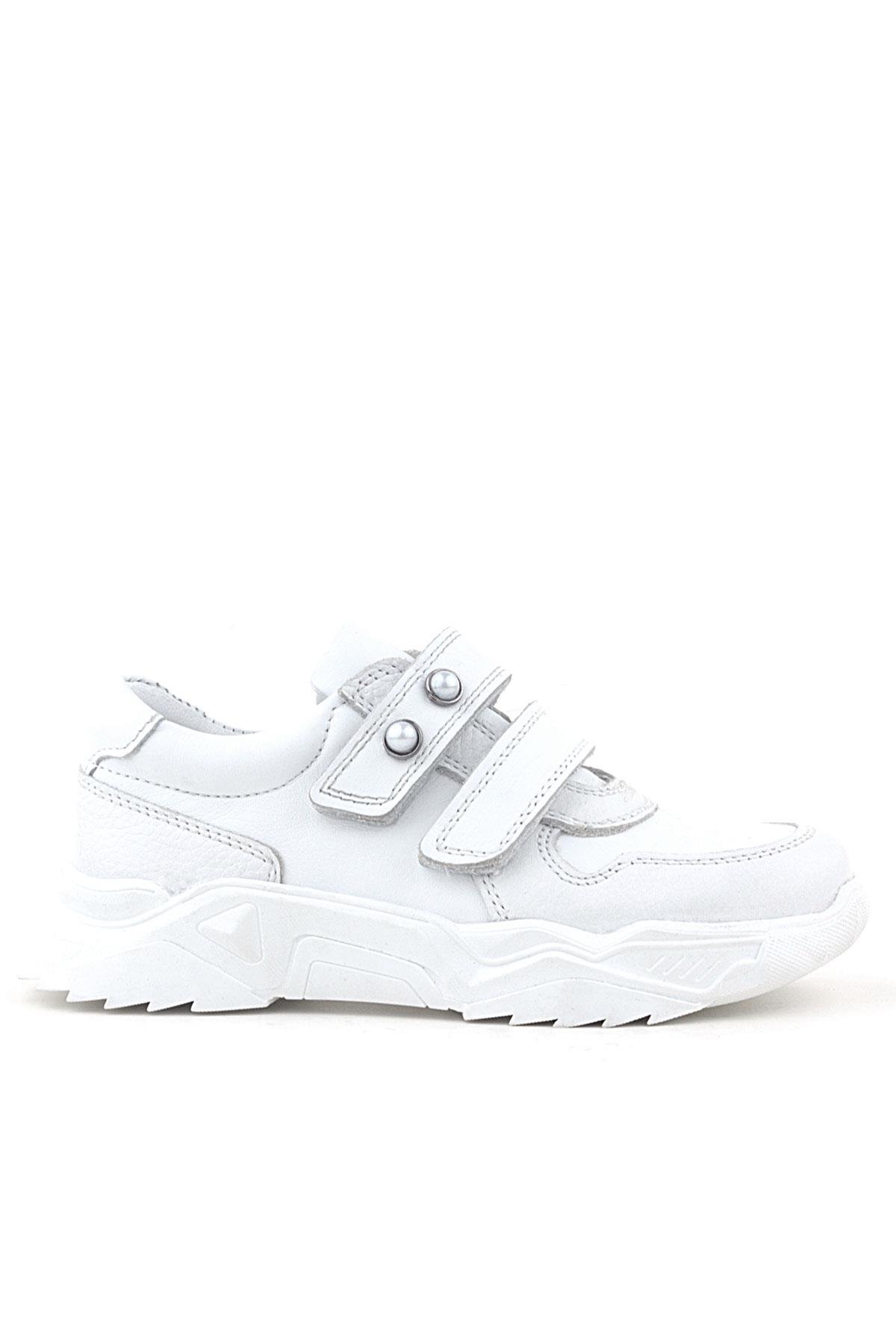 Hakiki Deri Beyaz Taşlı Kız Çocuk Sneakers Ayakkabı - Görsel 3