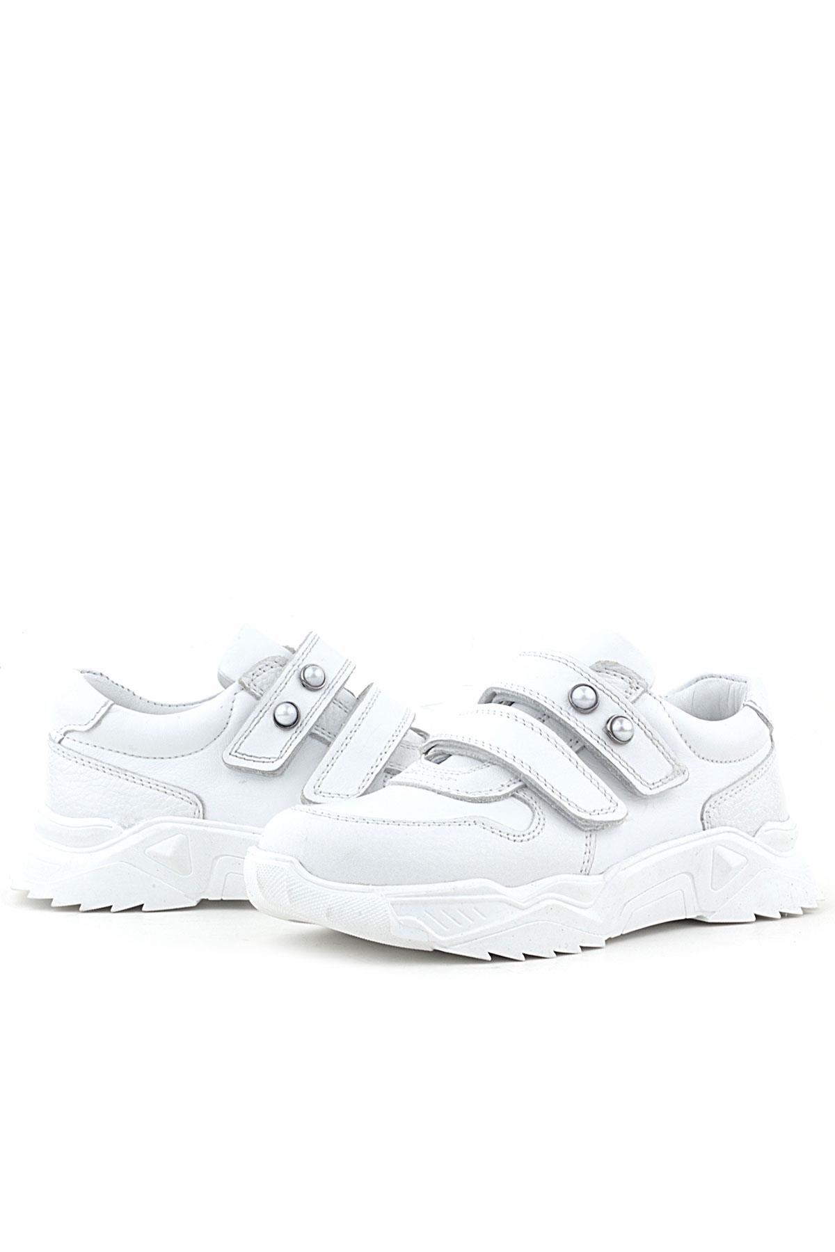 Hakiki Deri Beyaz Taşlı Kız Çocuk Sneakers Ayakkabı - Görsel 7