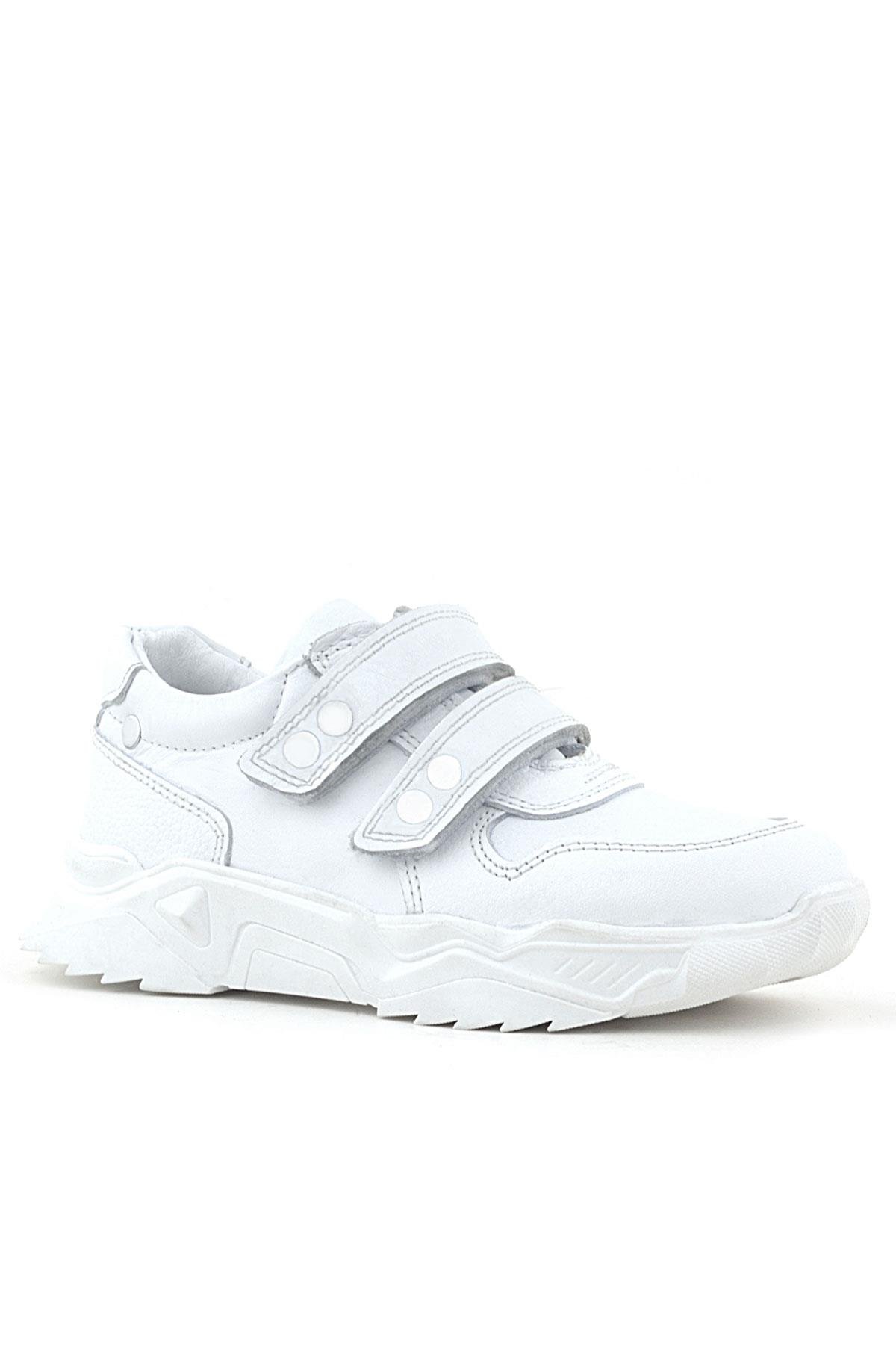 Hakiki Deri Beyaz Metal Detaylı Kız Çocuk Sneakers Ayakkabı - Görsel 2