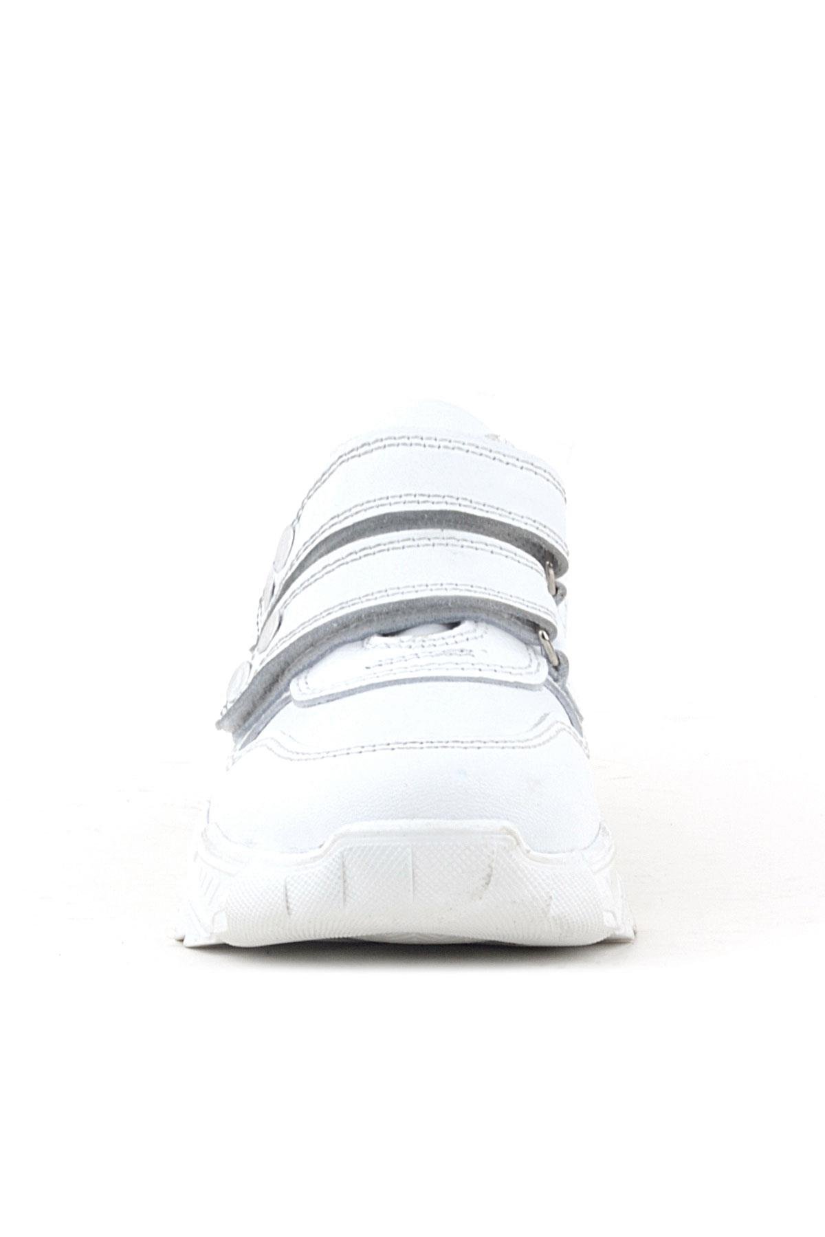 Hakiki Deri Beyaz Metal Detaylı Kız Çocuk Sneakers Ayakkabı - Görsel 4