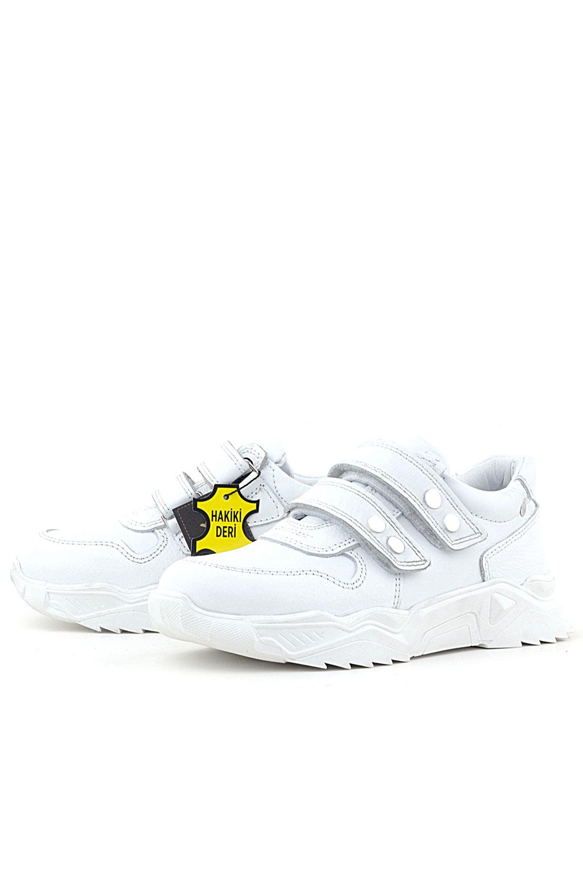 Hakiki Deri Beyaz Metal Detaylı Kız Çocuk Sneakers Ayakkabı - Görsel 5