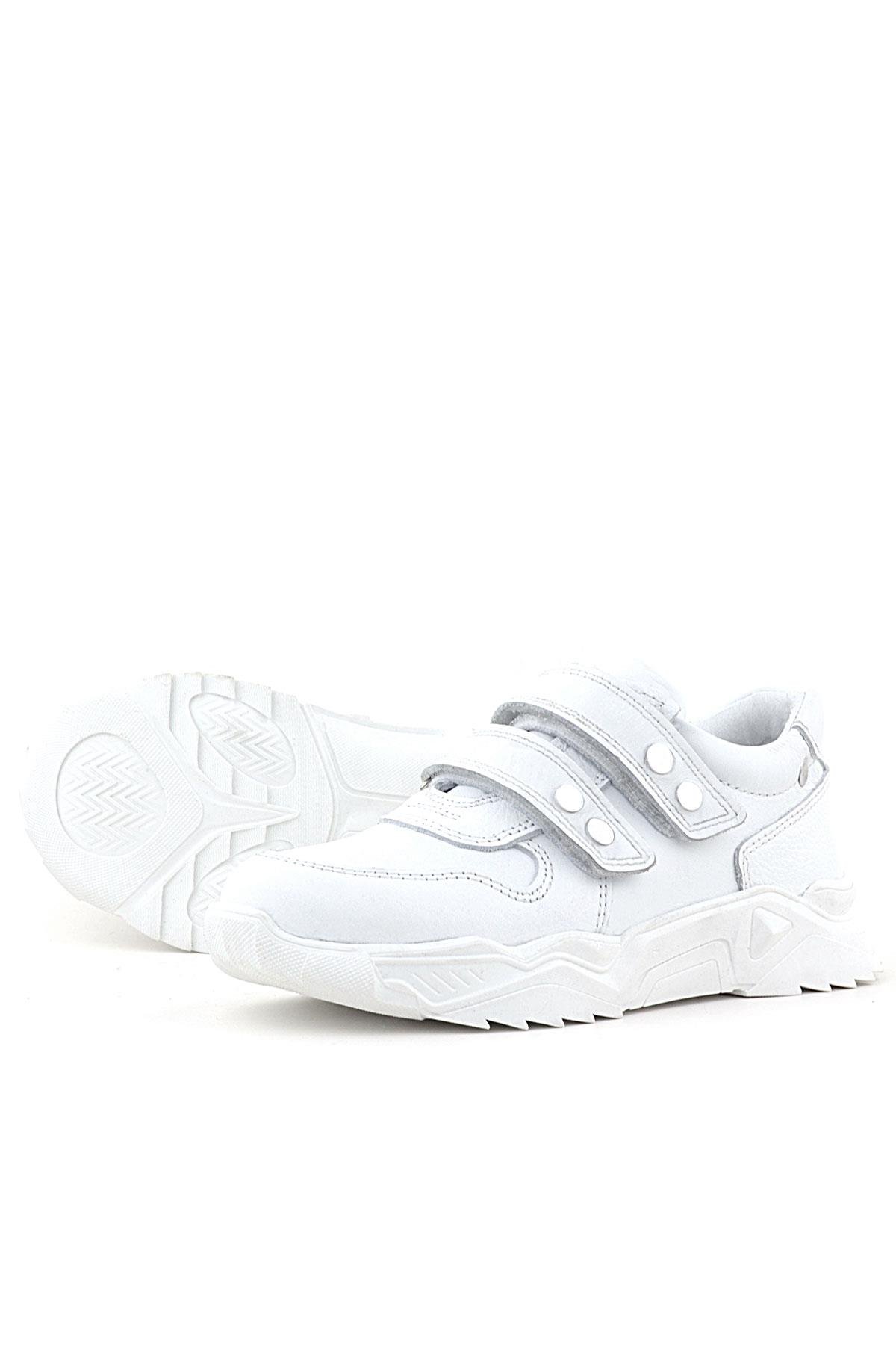 Hakiki Deri Beyaz Metal Detaylı Kız Çocuk Sneakers Ayakkabı - Görsel 6