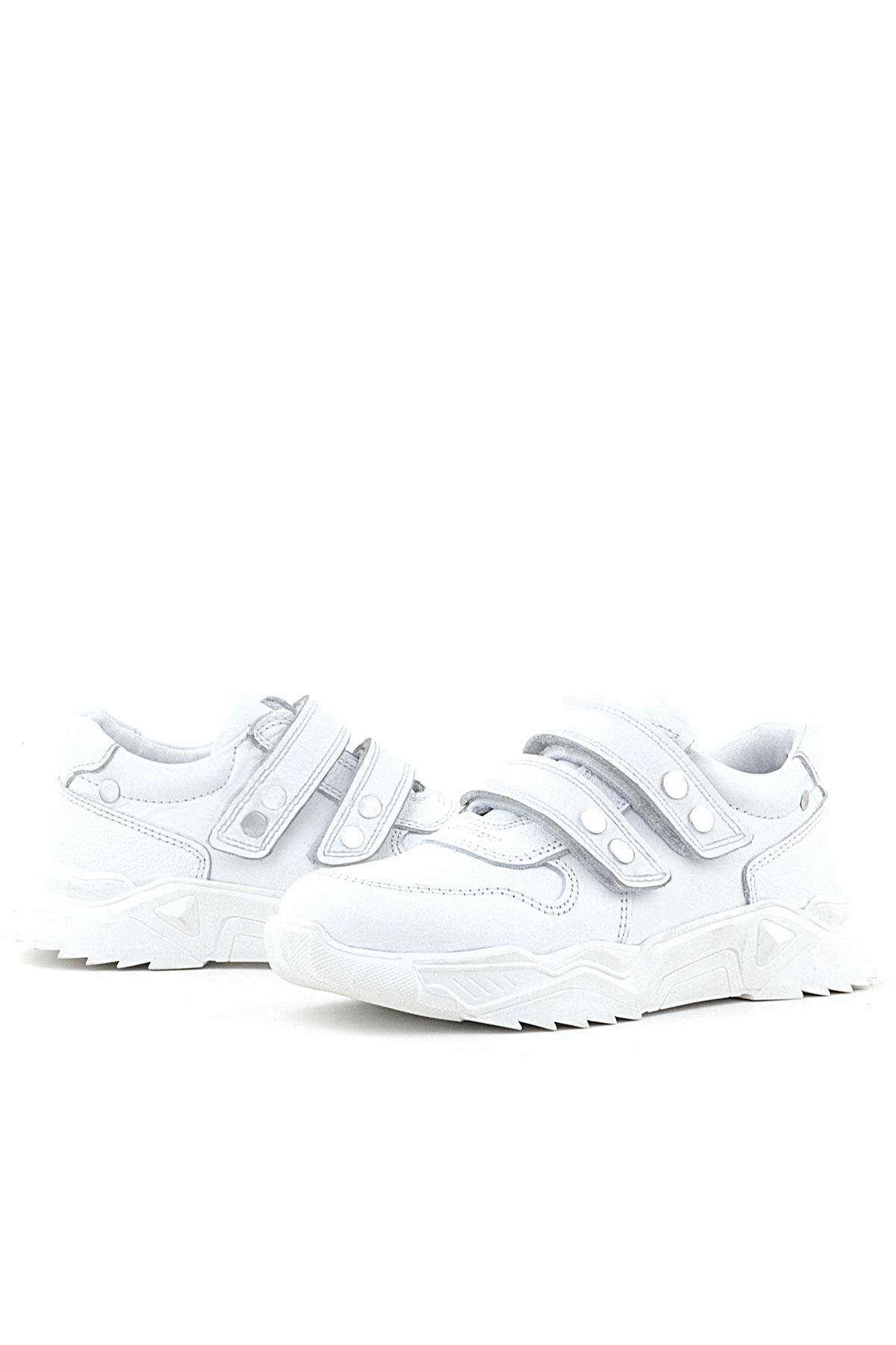 Hakiki Deri Beyaz Metal Detaylı Kız Çocuk Sneakers Ayakkabı - Görsel 7