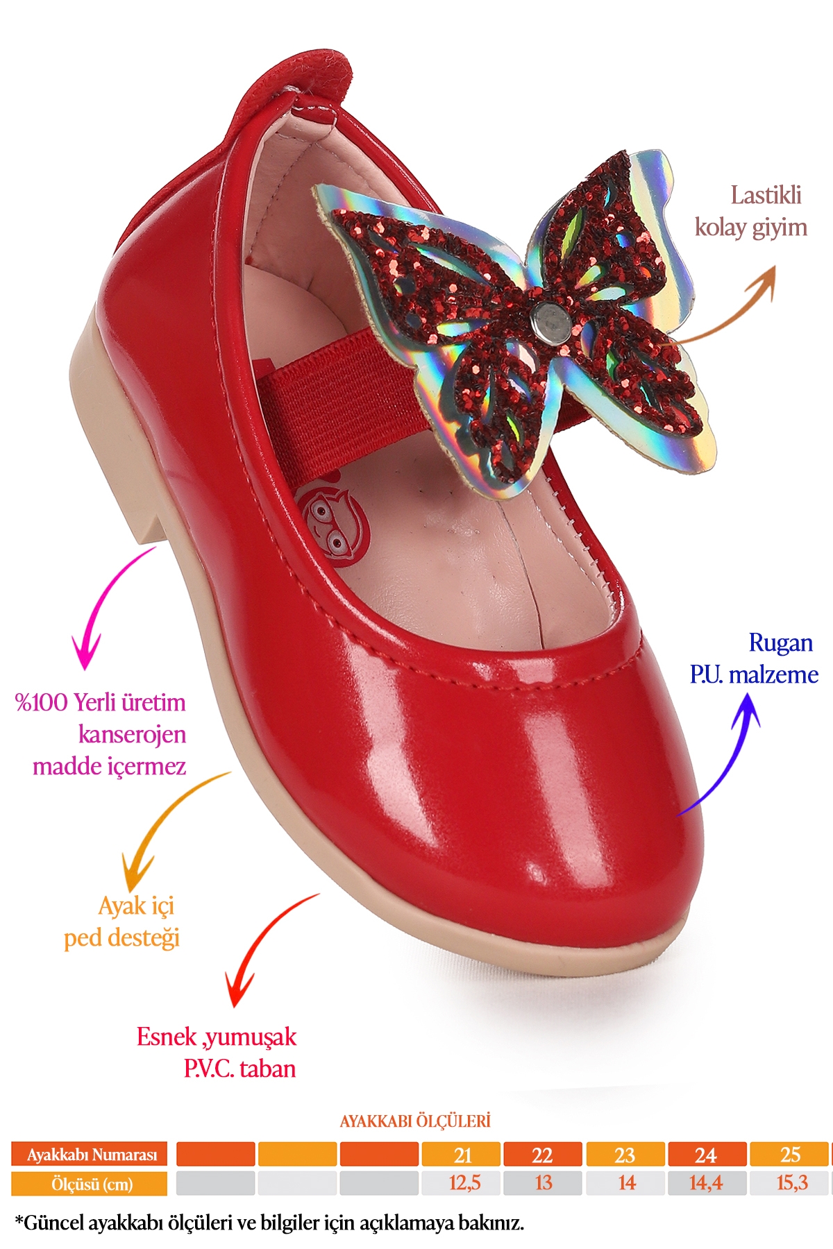 Menz Rugan Kelebek Lastikli Kız Bebek Babet Ayakkabı Kırmızı - Görsel 3
