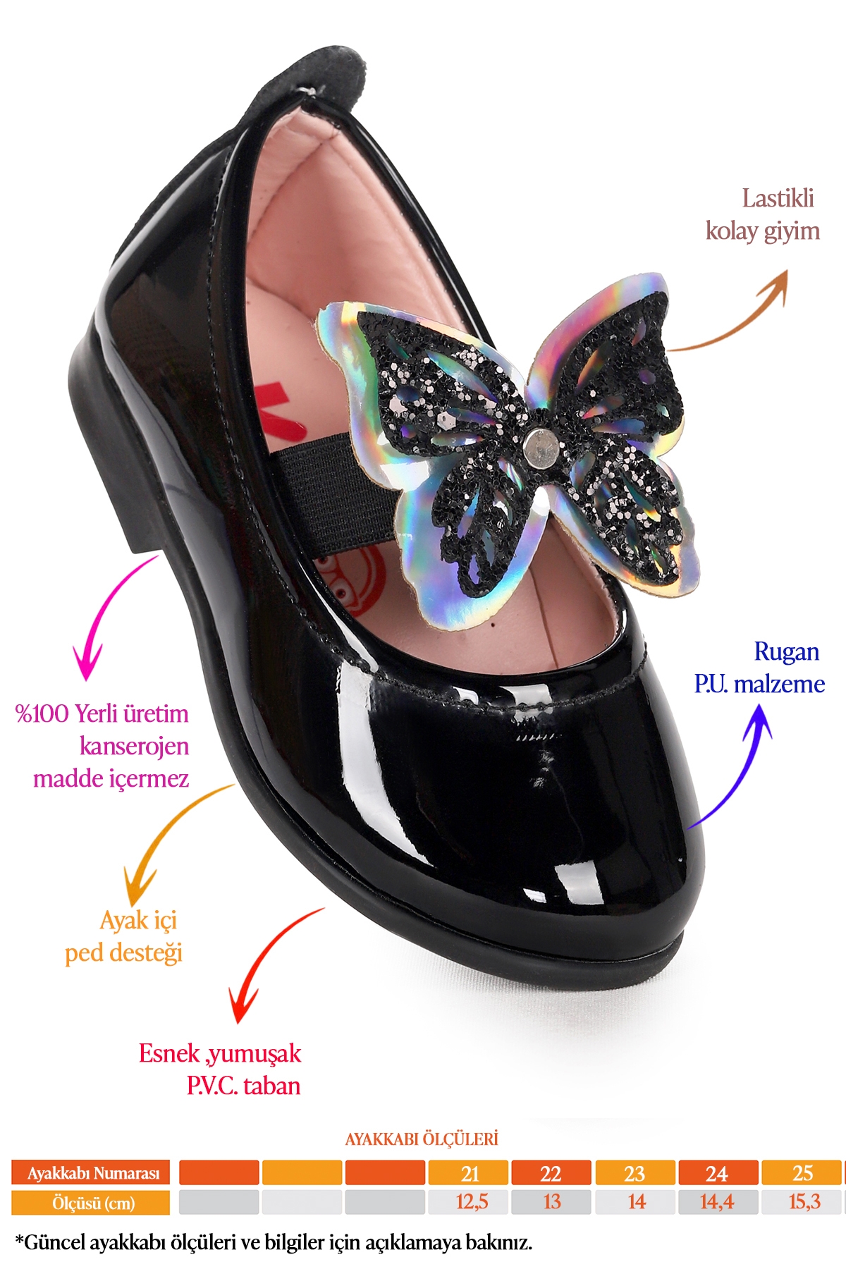 Menz Rugan Kelebek Lastikli Kız Bebek Babet Ayakkabı Siyah - Görsel 3