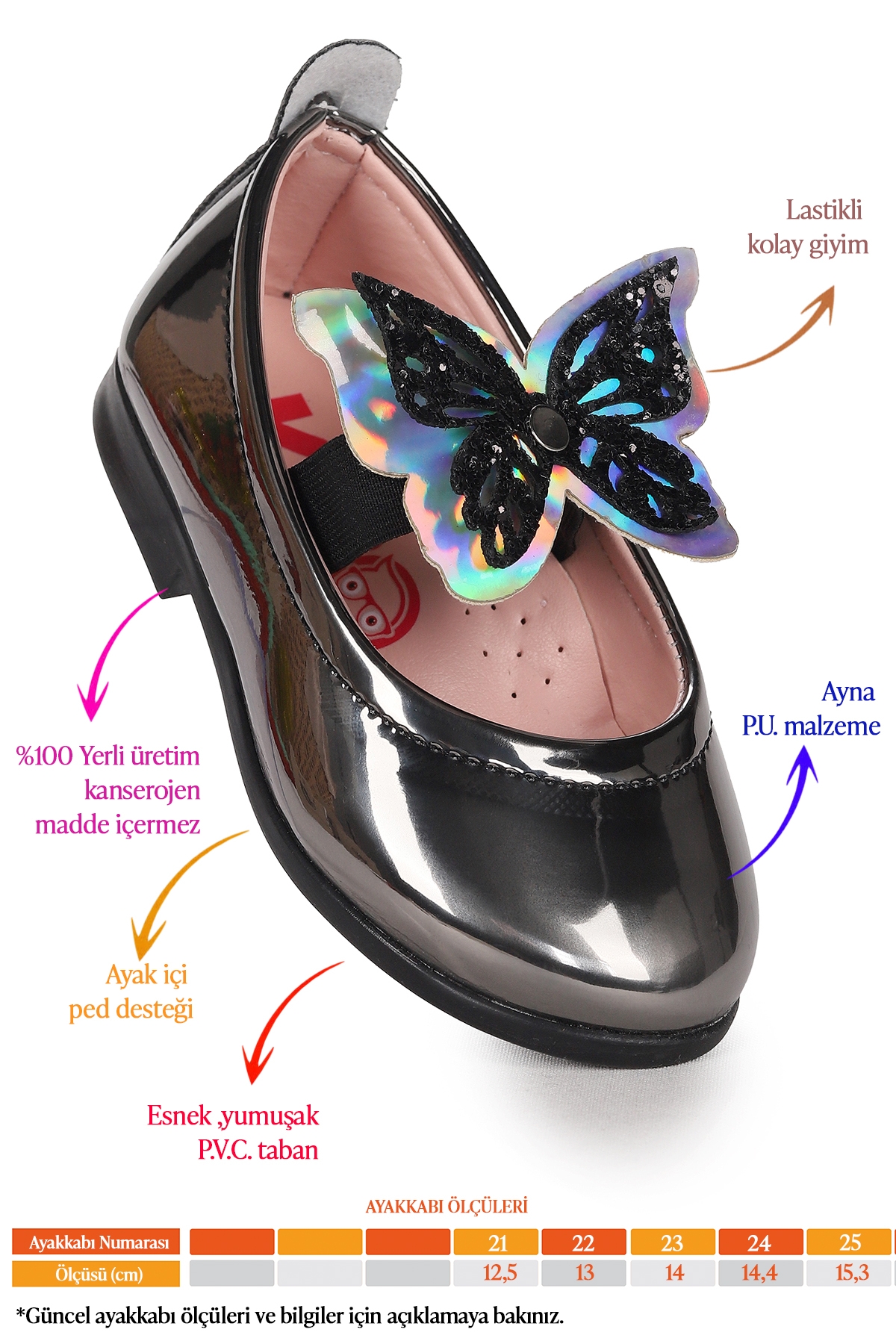 Ayna Menz Kelebek Lastikli Kız Bebek Babet Ayakkabı Platin - Görsel 3