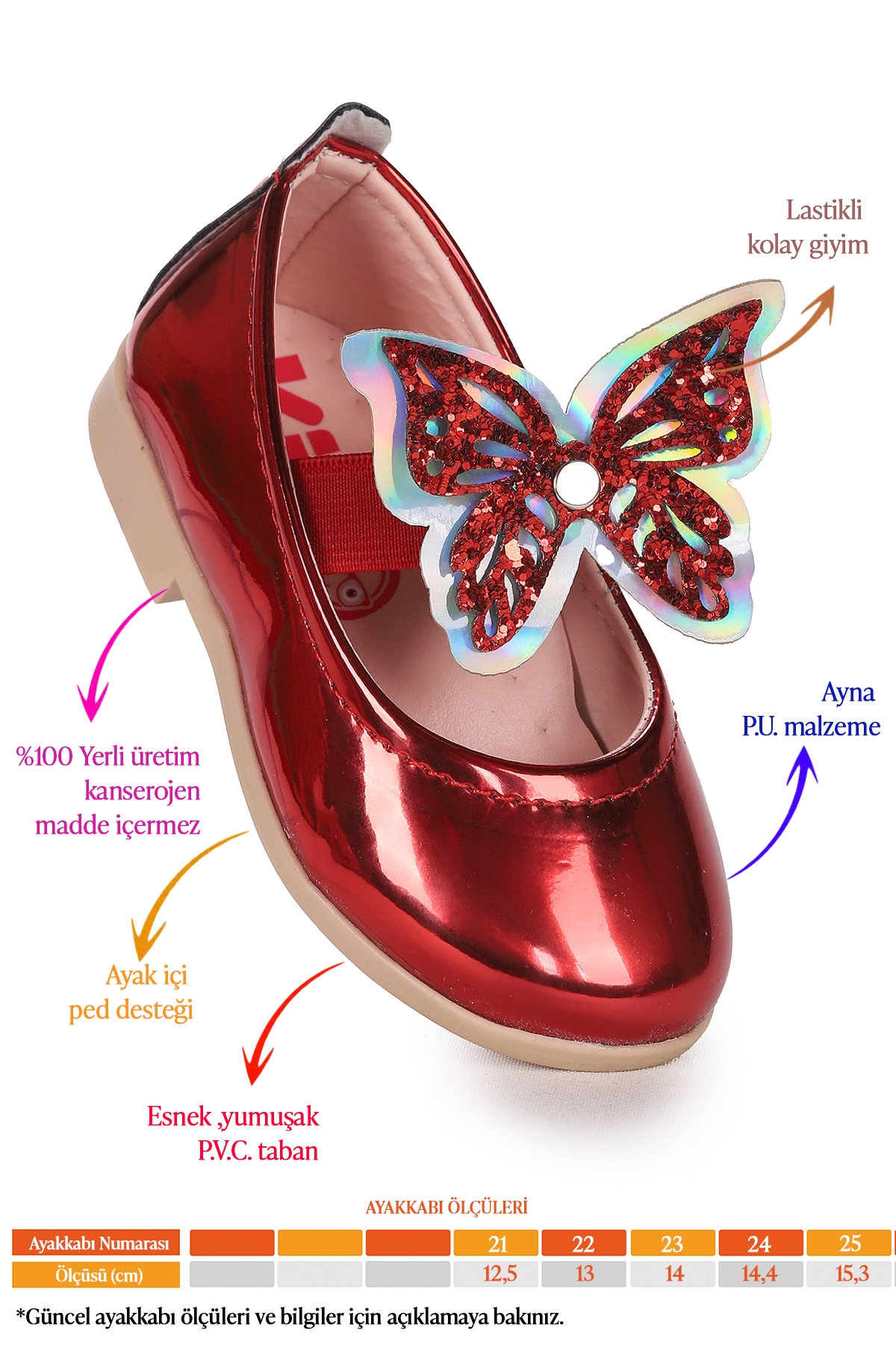 Ayna Menz Kelebek Lastikli Kız Bebek Babet Ayakkabı Kırmızı - Görsel 3