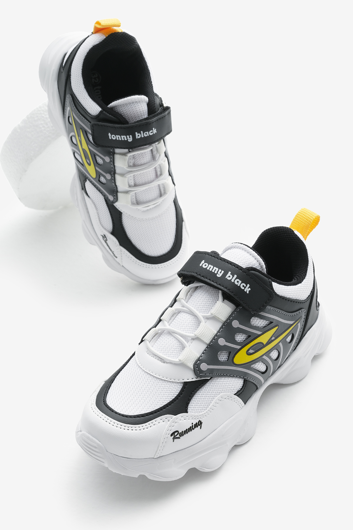 Tonny Black Tonny Black Çocuk Unisex Beyaz Siyah Faylon Taban Desenli Lastik Bağcıklı ve Cırtlı Spor Ayakkabı Sneaker | Flo Beyaz - 2. görsel